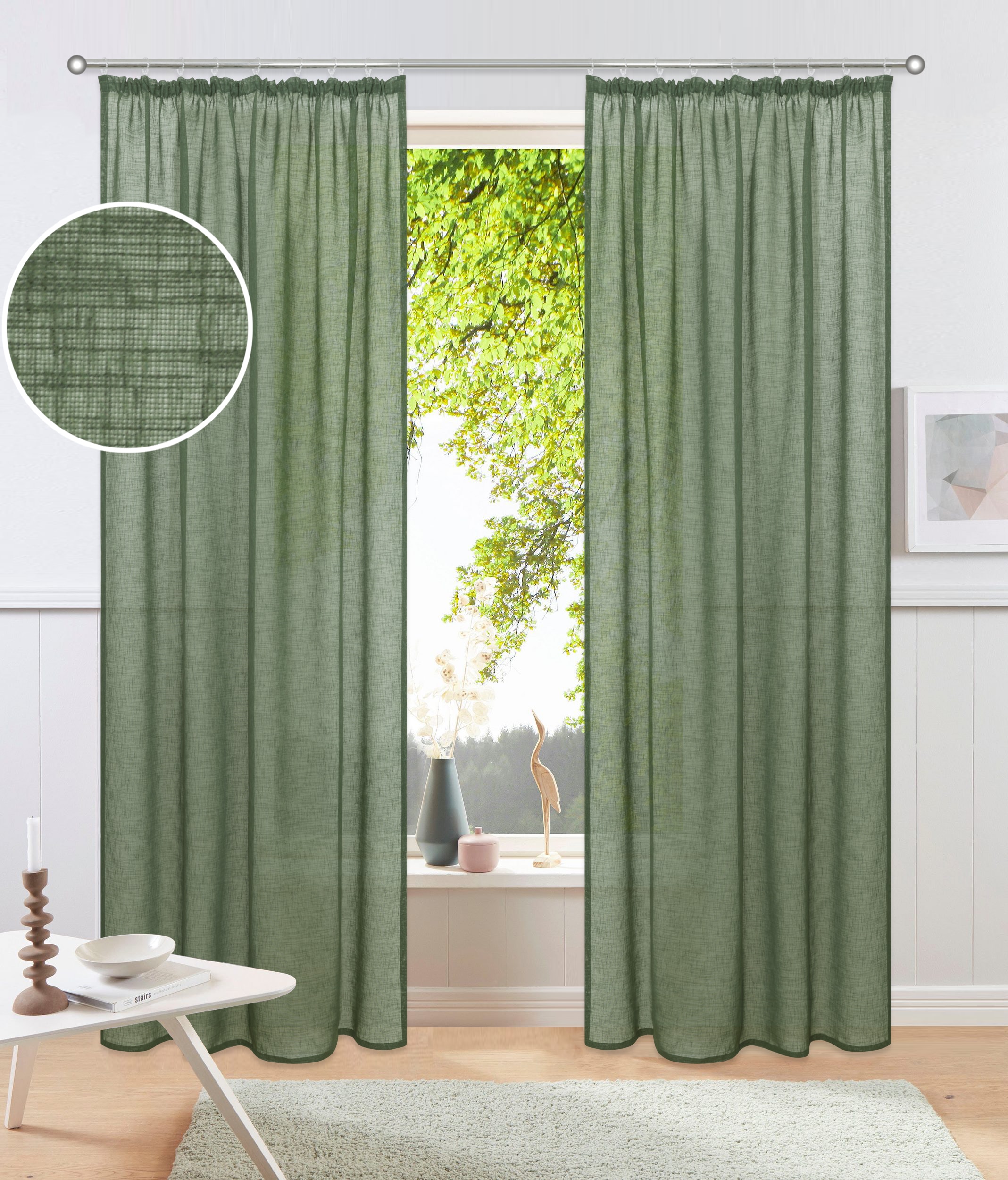 GOODproduct Rideau »Fiete, 1 Stück, Leinen Optik, halbtransparent, Kräuselband« Bande volante 1 cuis tlg. aspect lin, protection visuelle, semi-transparent, uni, aspect lin