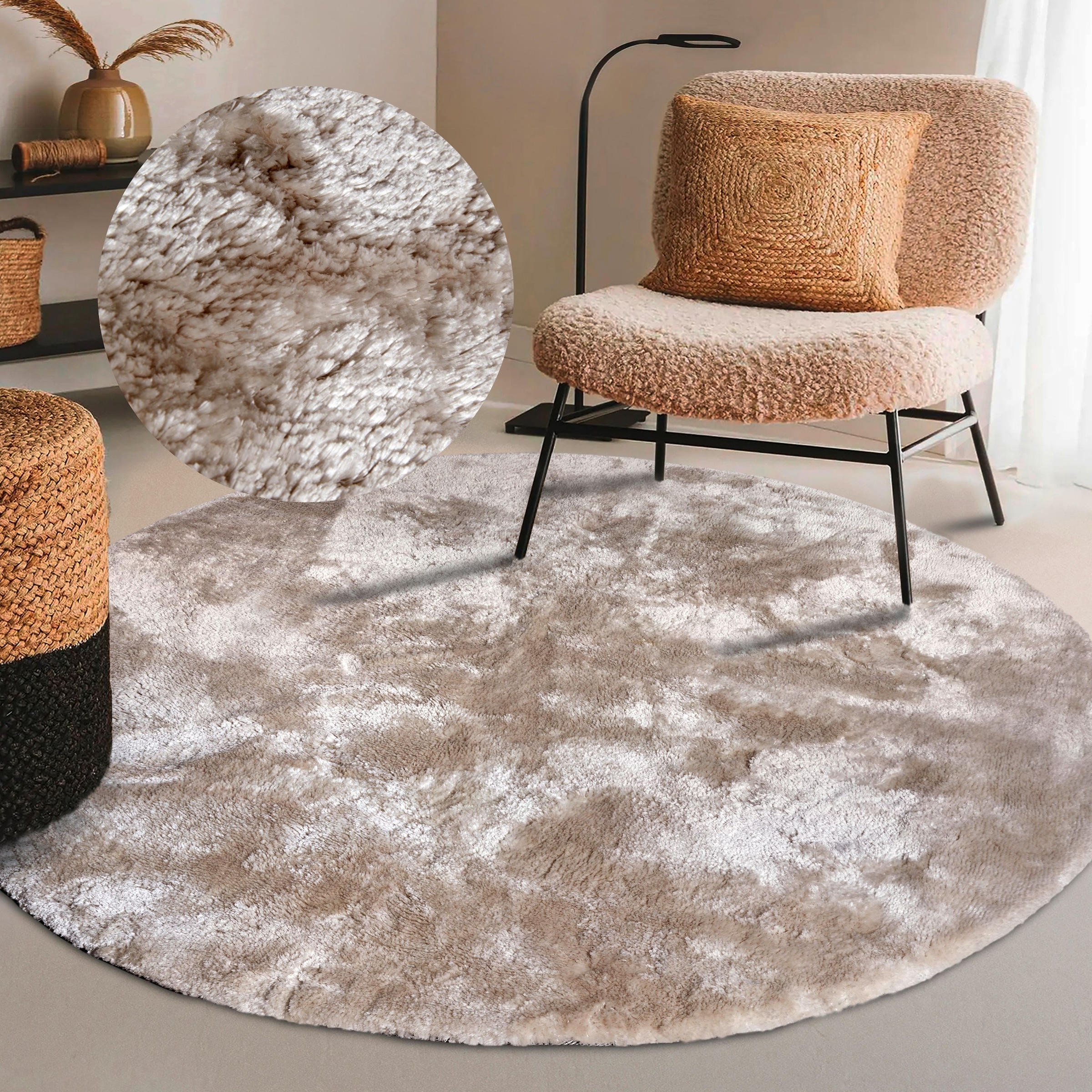 Image of ELLE DECORATION Hochflor-Teppich "Calida" rund 28 mm Höhe Langflor, Shaggy, einfarbig, flauschig, weich, glänzend, modern, uni