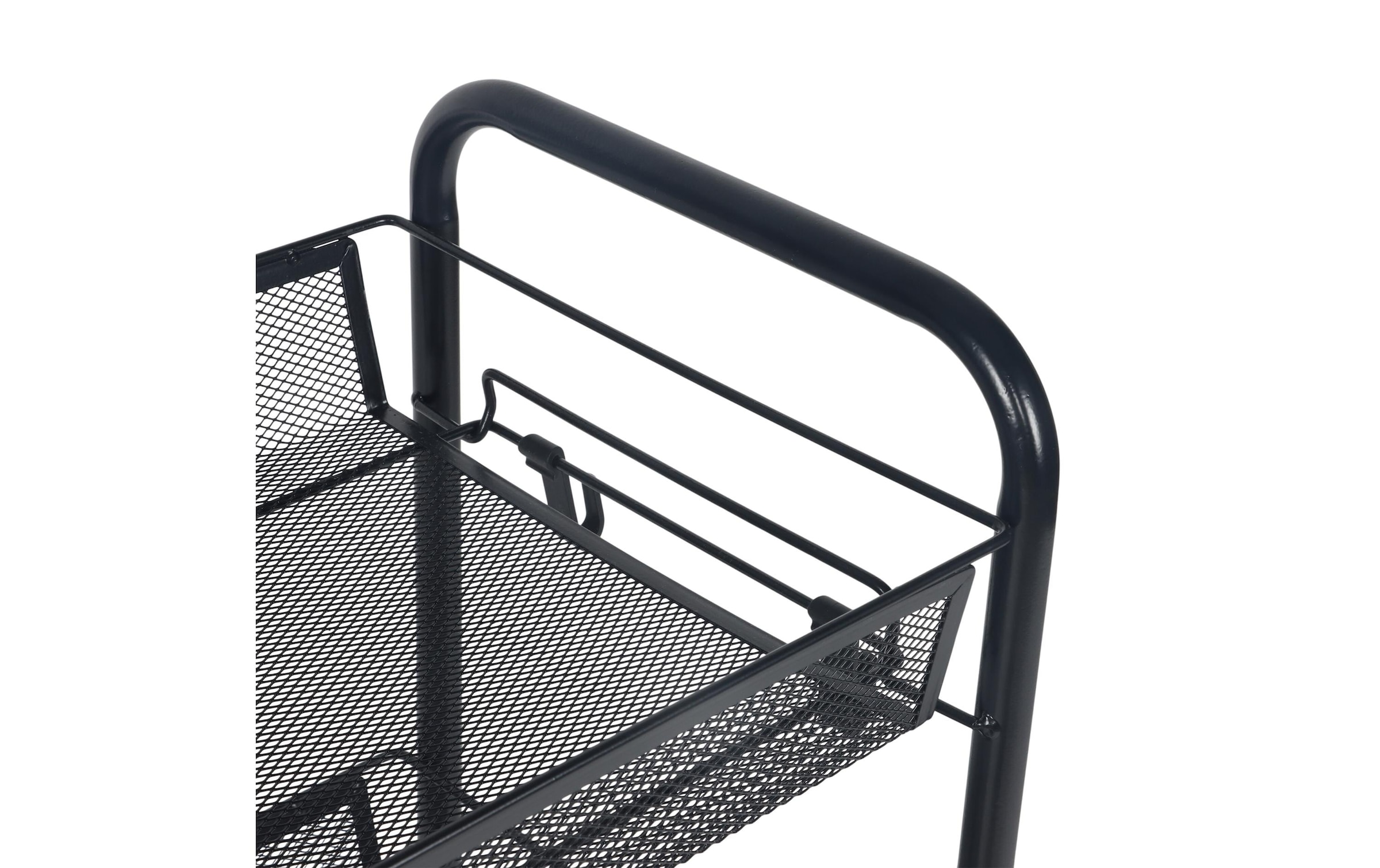 relaxdays Chariot à roulettes »Mesh mit 3 Ebenen 63 x 44,5 x 26 cm« Chariot polyvalent mobile avec 3 plateaux en maille et 4 crochets, noir