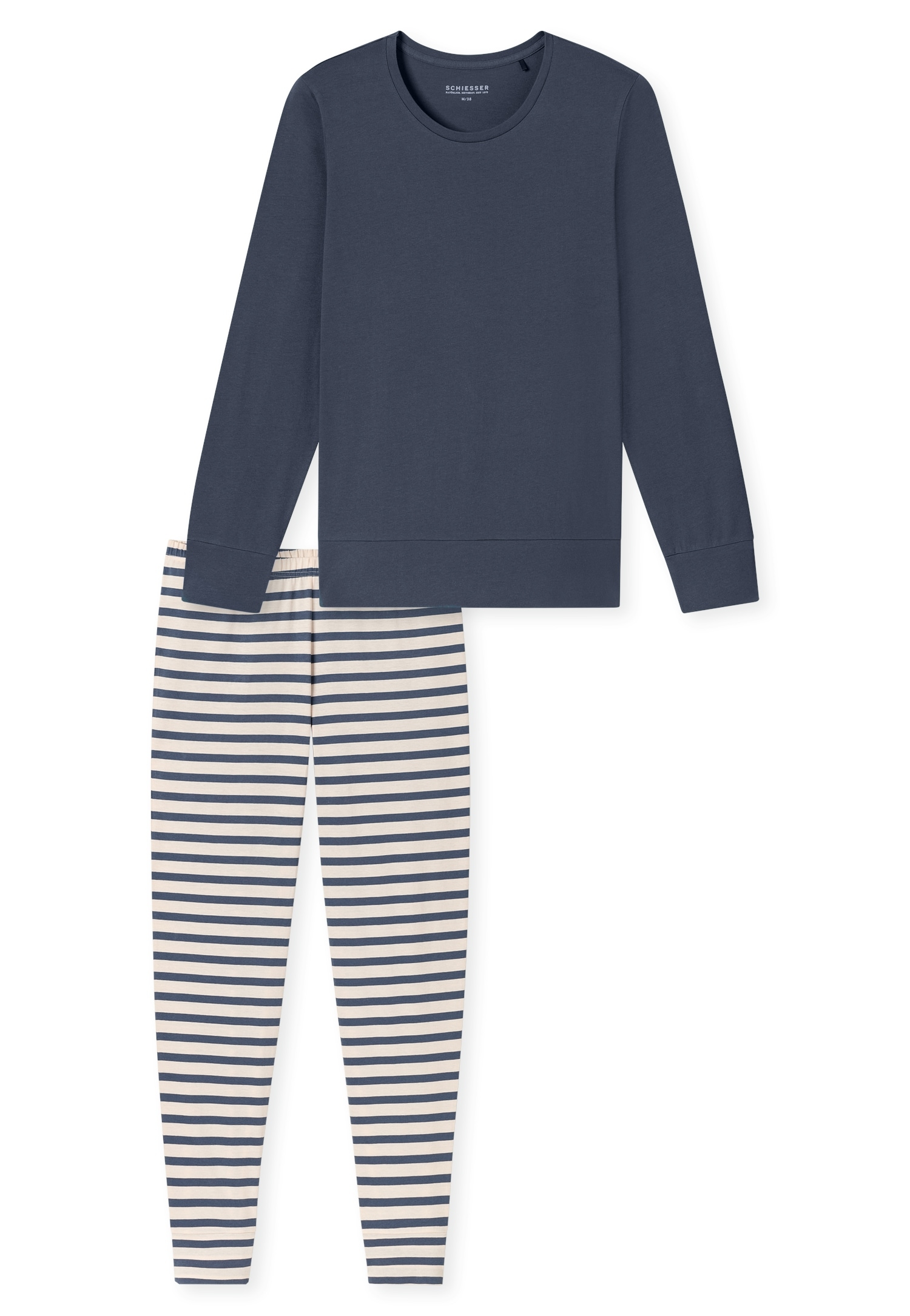 Schiesser Schlafanzug »Casual Essentials«, (2 tlg.), Baumwolle, Rundhalsausschnitt, langärmelig