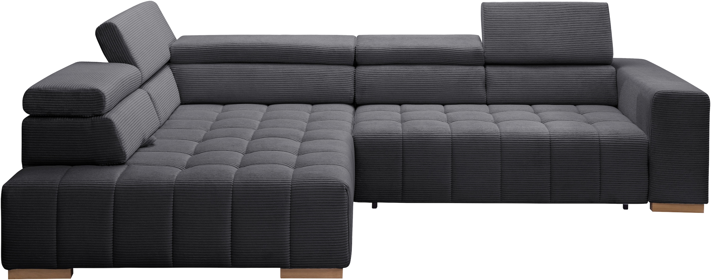exxpo - sofa fashion Ecksofa »Elianos, hoher Sitzkomfort, aufwendige Kreuzsteppung im Sitz, L-Form« Kopfteile & Sitztiefe verstellbar, ohne Bettfunktion, Cord, antrazit