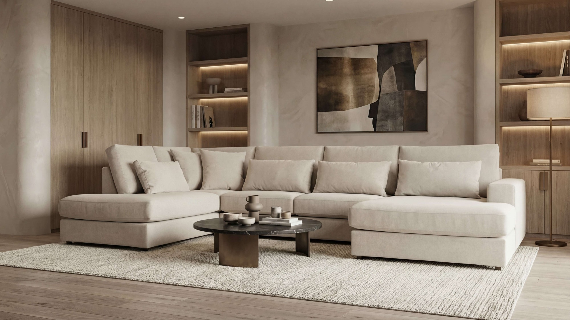 GOODproduct Wohnlandschaft »Nivette, weiches Chenille« Breite 386 cm, U-Form, bodentief, 6 Zierkissen inkl.