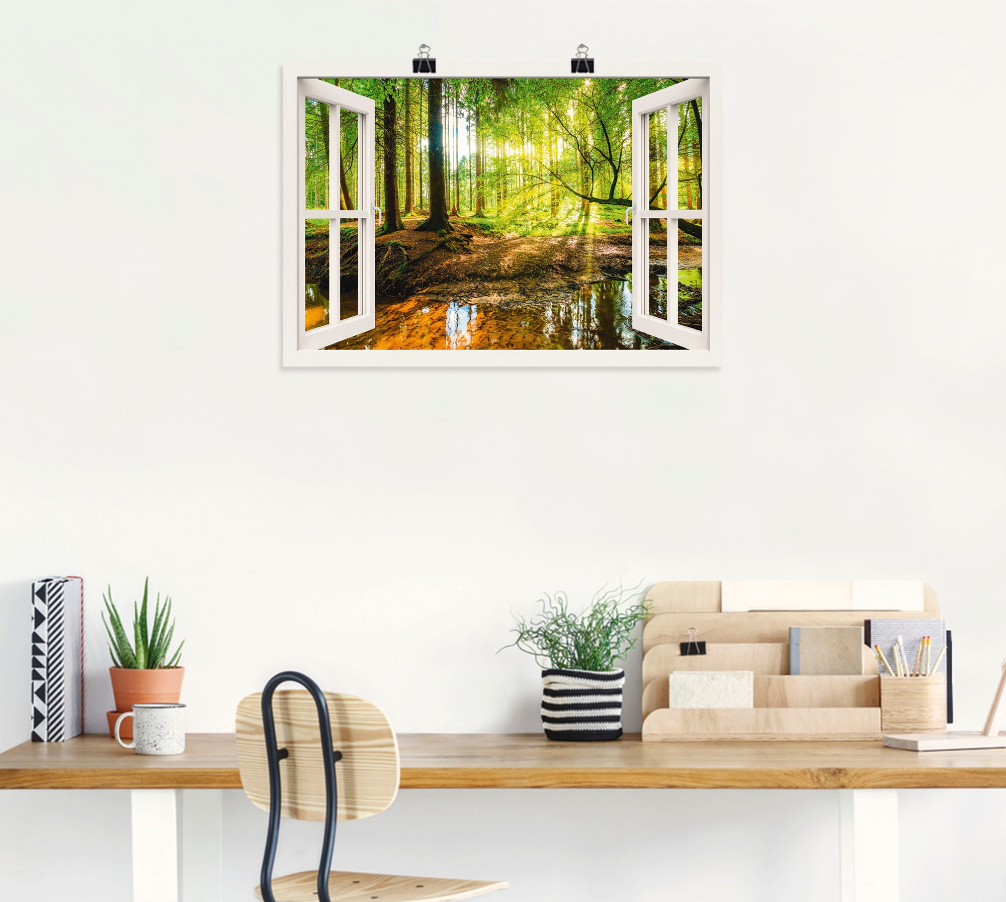 Artland Wandbild »Fensterblick - Wald mit Bach« Wald 1 Stk. tlg. als Leinwandbild, Poster in verschied. Grössen