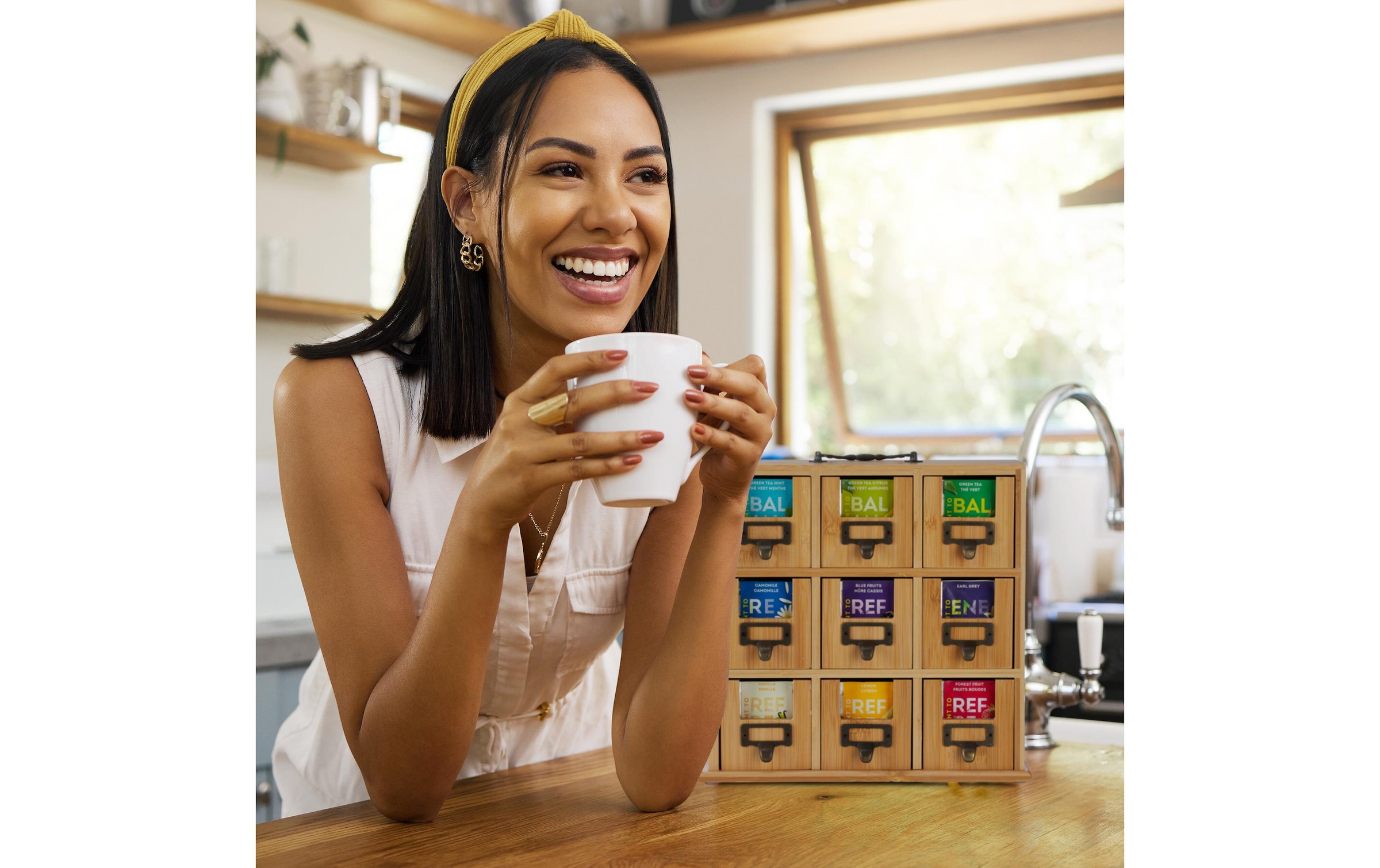 relaxdays Boîte à thé »Hellbraun/Kupfer« 1 cuis tlg. Holzart: Bambus (China)