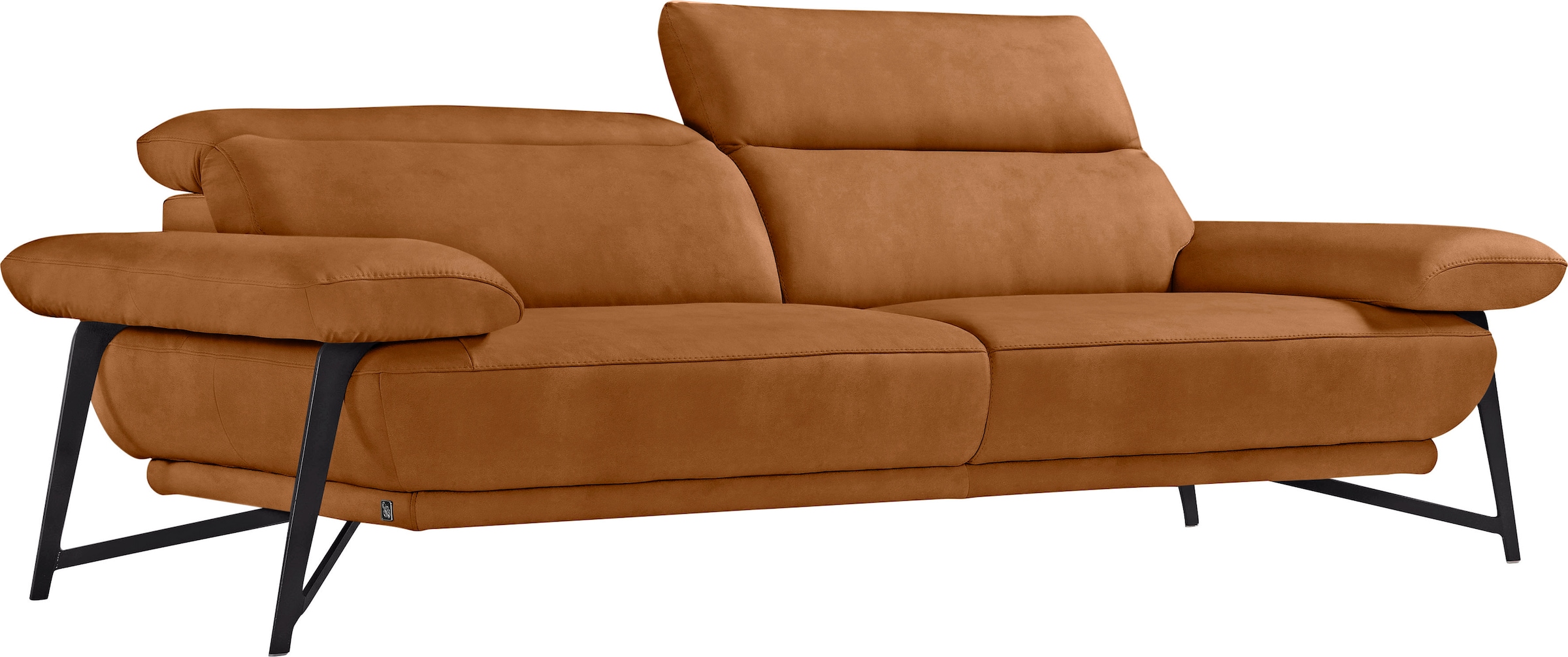 Egoitaliano 2,5-places »Anais, Designsofa mit erstklassigem Sitzkomfort, Fussfarbe schattengrau« Kopfteil verstellbar, 232 cm, Luxus-Microfaser Lederoptik, brandy