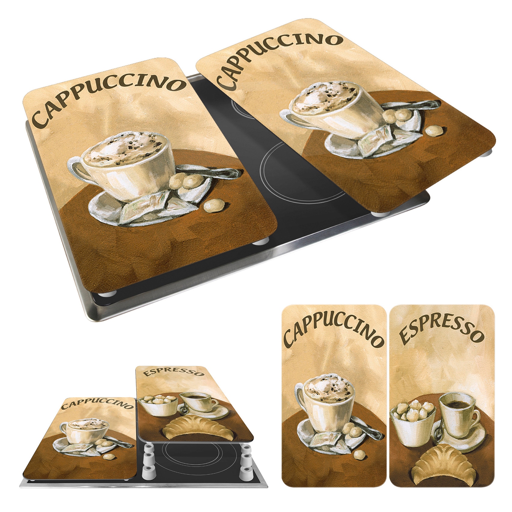 WENKO Herd-Abdeckplatte »Universal Modell Kaffee«, (Set, 2 tlg.), Herdabdeckung für alle Herdarten, kratzfest, mit rutschfesten Füssen