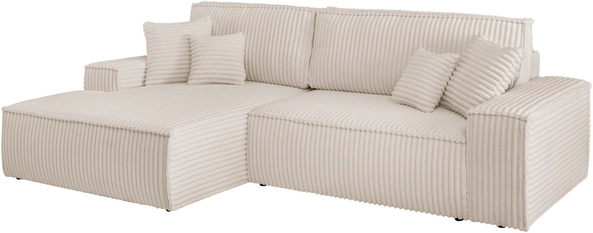 GOODproduct Ecksofa »FINNLEY, L-Form 257 cm, Schlafsofa« mit Bettkasten, in Bouclé, Struktur fein und Mega Cord