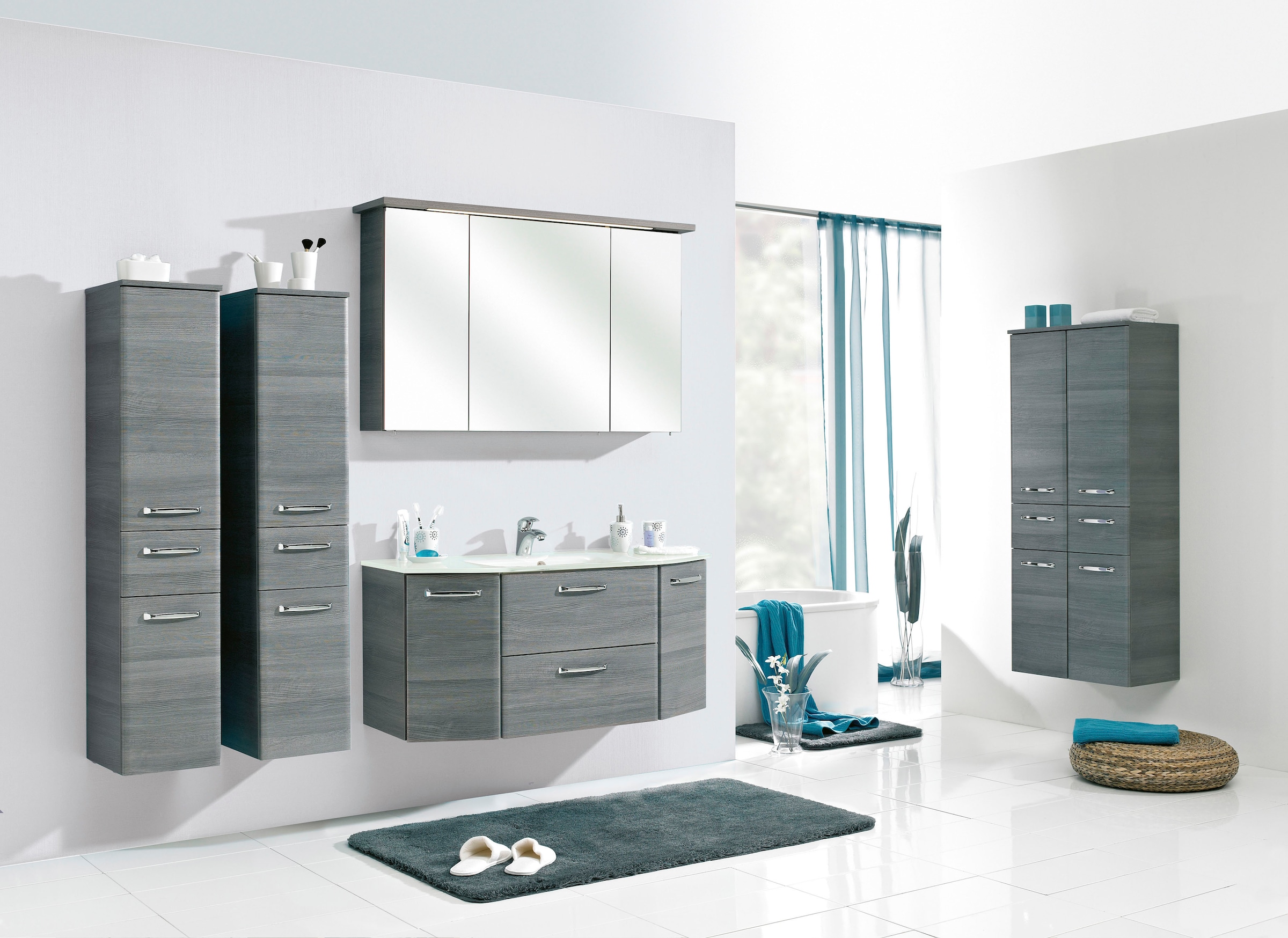 Saphir Armoire intermédiaire »Quickset Badschrank 30 cm breit, 2 Türen, 1 Schublade, 3 Einlegeböden« Armoire de salle de bain midi avec amortisseur de porte, poignées chromées brillantes