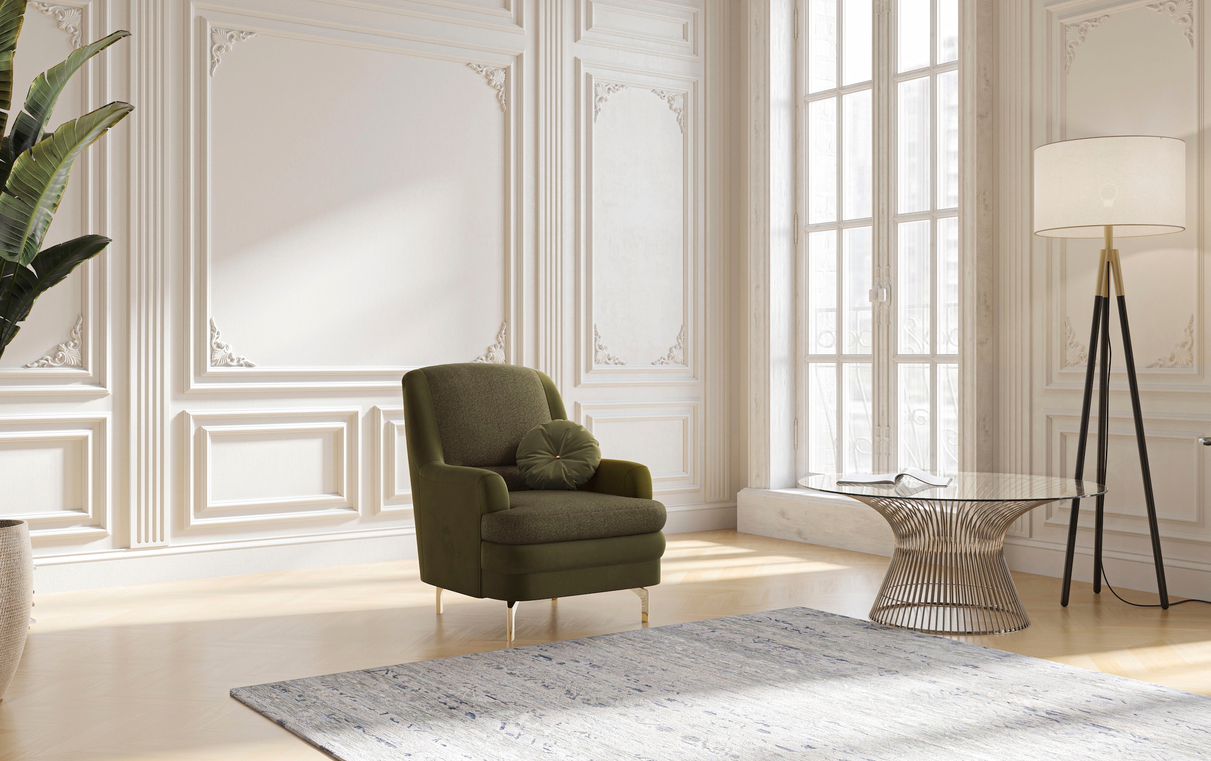 sit&more Sessel »Orient«, inkl. 1 Zierkissen mit Strass-Stein, goldfarbenfabene Metallfüsse
