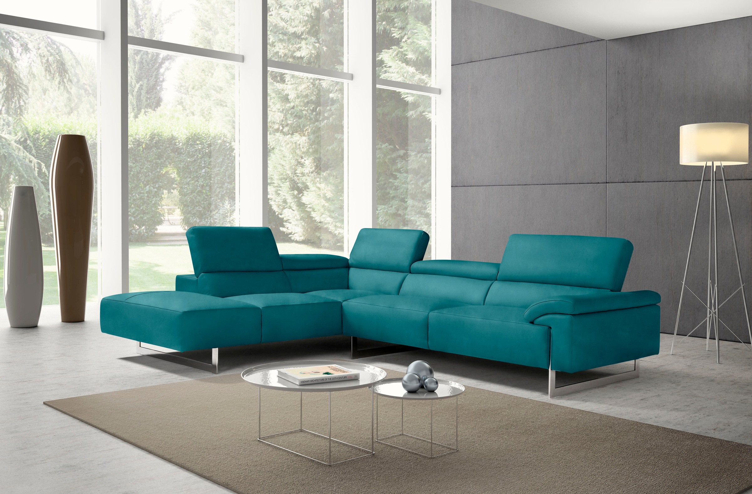 Egoitaliano Ecksofa »Malika, elegant und bequem, Designsofa, L-Form«, mit Ottomane, inkl. Kopfteilverstellung und chromfarbenen Metallfüssen