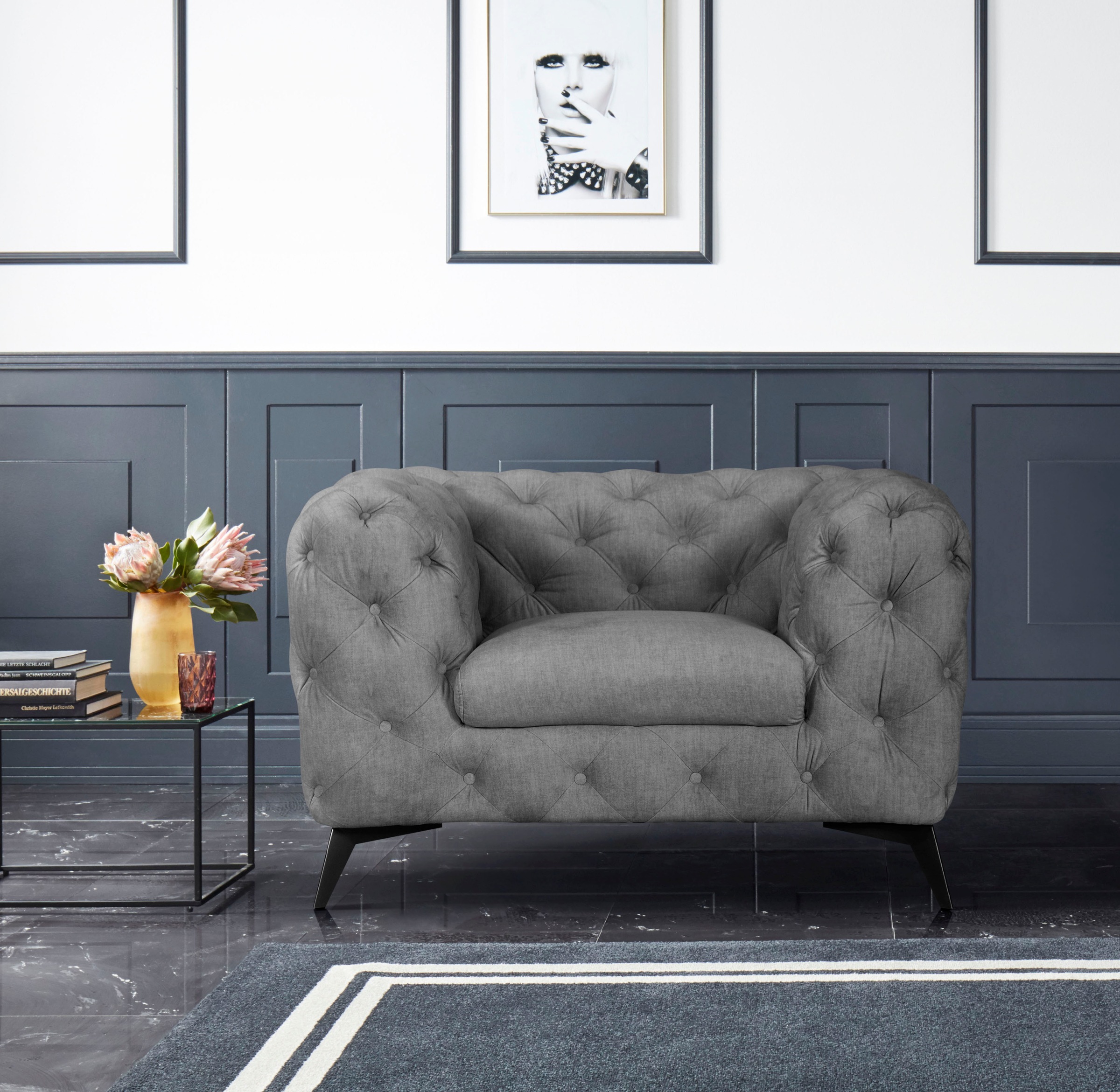 Leonique Chesterfield-Sessel »Glynis Sessel«, aufwändige Knopfheftung, moderne Chesterfield Optik, Fussfarbe wählbar