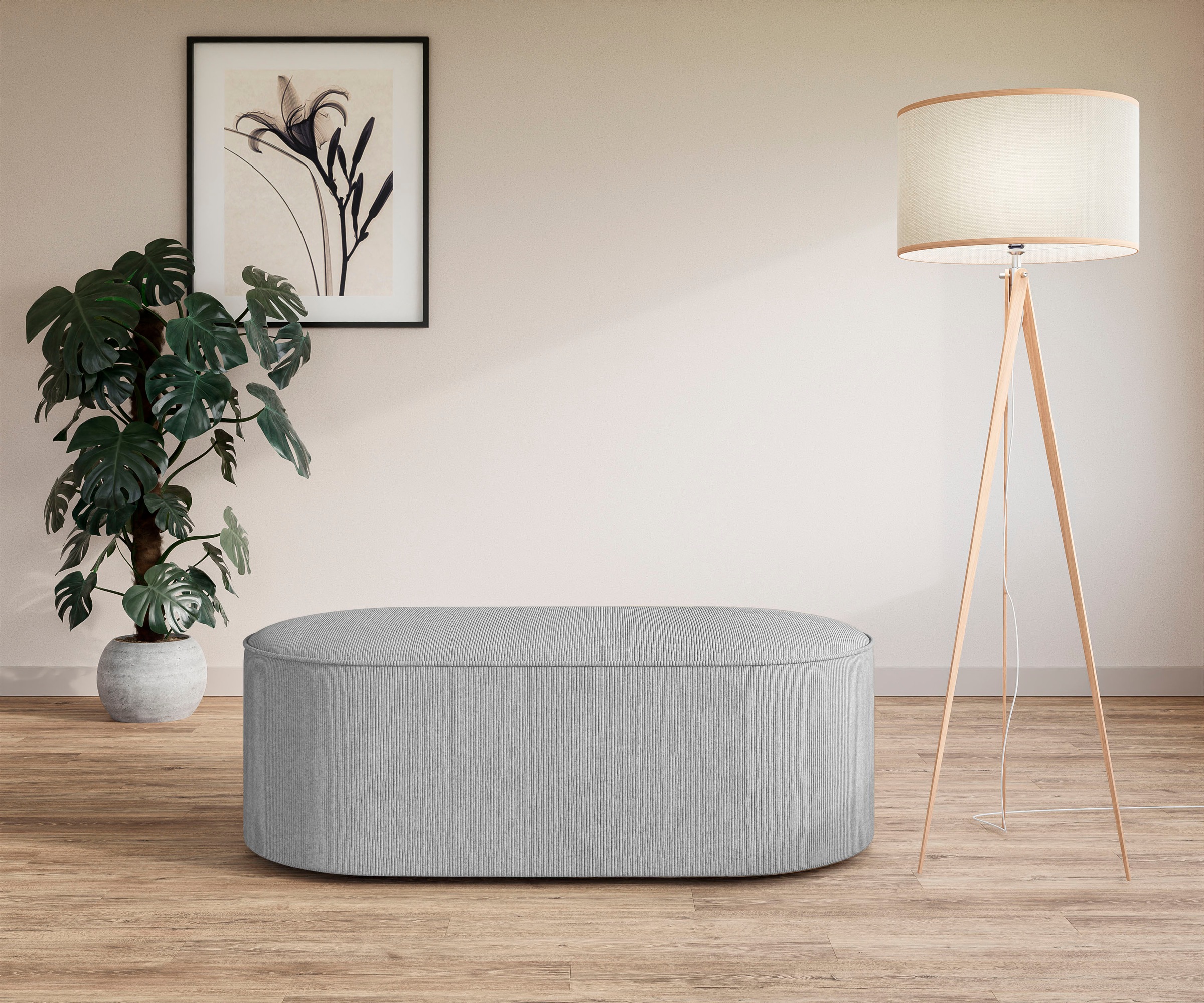 Image of GOODproduct Polsterhocker "EIVIND Sitzhocker, Masse: B/T/H: 142/70/48 cm" auch in Bouclé und Feincord, mit Wellenunterfederung