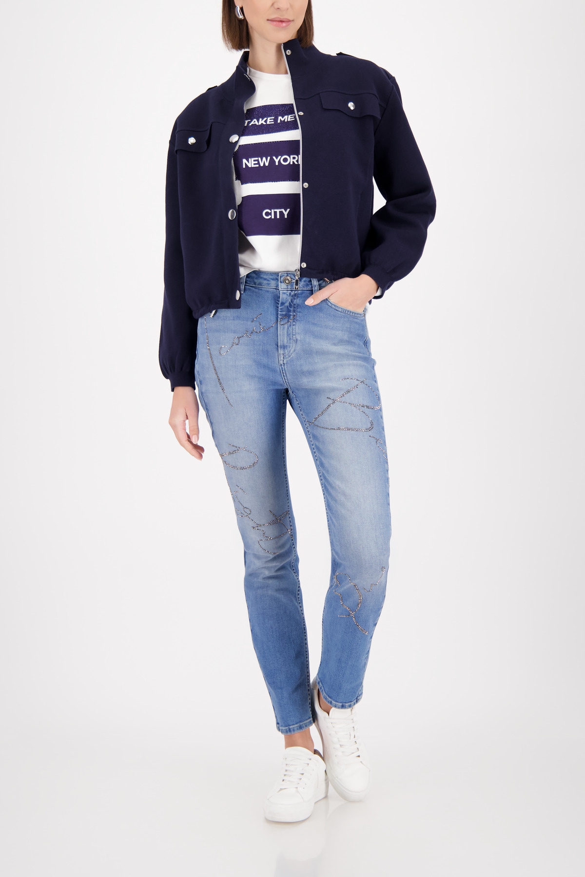 Monari Veste en tricot Cargo-Stil, Regular Fit, Stehkragen, 2-Wege-Reissverschluss