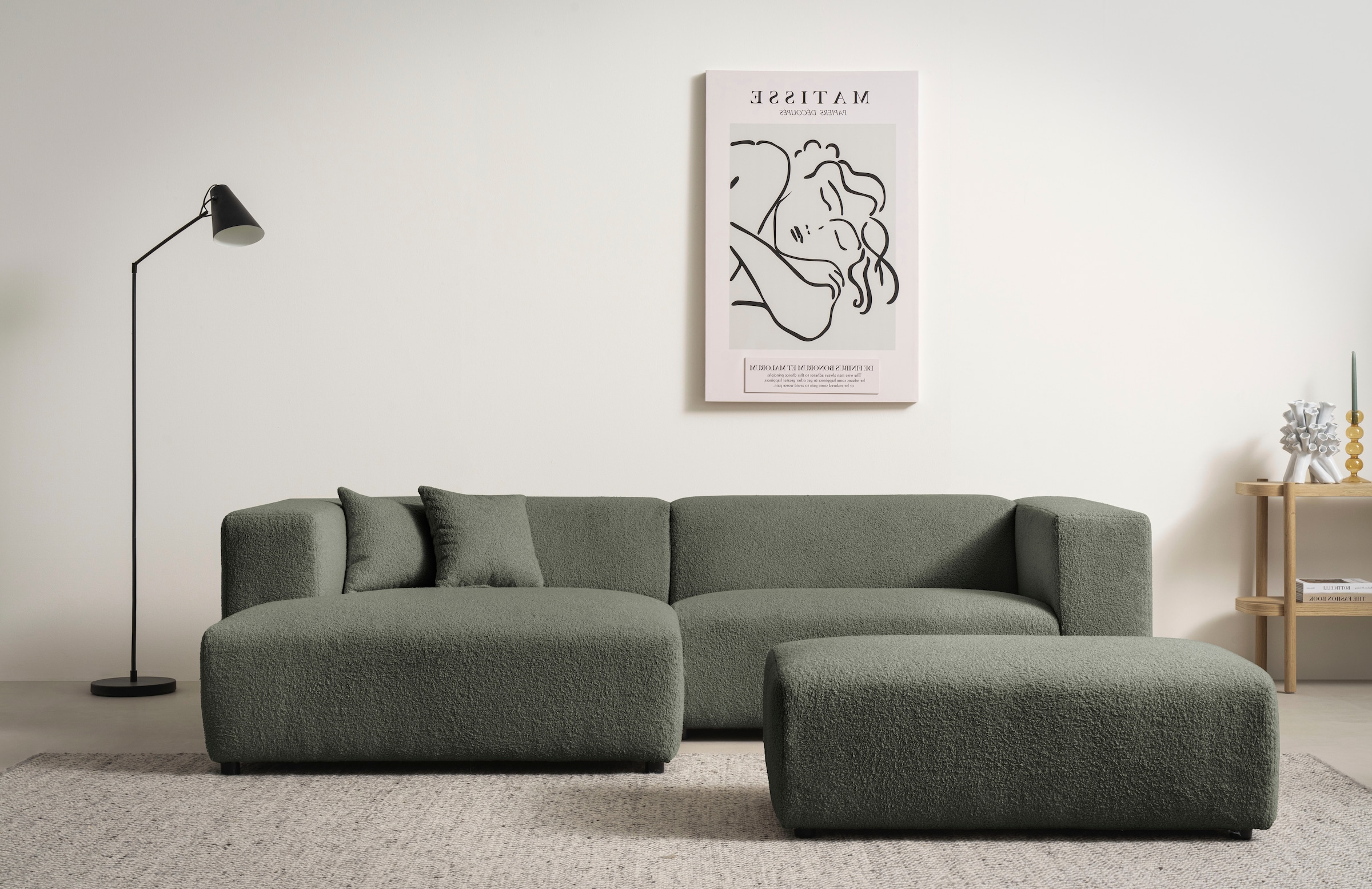 Home affaire Polsterecke »BAKELS, Ecksofa-Set mit Hocker, L-Form mit Schlaffunktion« Ecksofa-Set (incl. Hocker) im trendigen Megacord