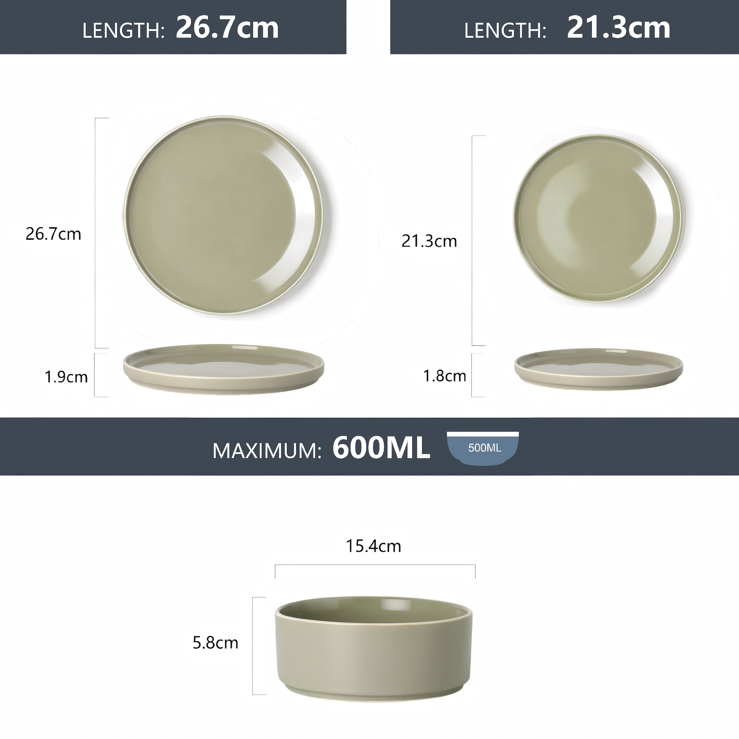 GOODproduct Set de vaisselle »Ylvii, aussen matt, innen glänzend« spülmaschinenfest und mikrowellengeeignet