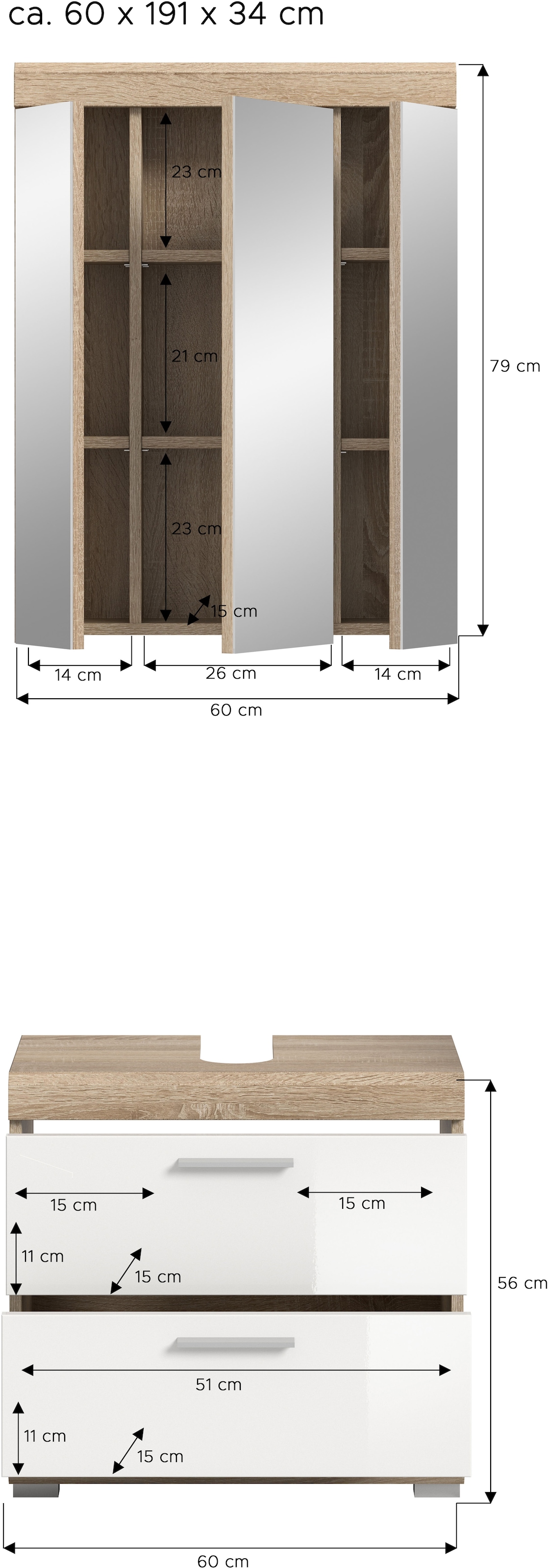 INOSIGN Badmöbel-Set »Siena, 2 tlg., bestehend aus: Waschbeckenunterschrank, Spiegelschrank« Set, TOPSELLER!, 2 Stk. tlg.
