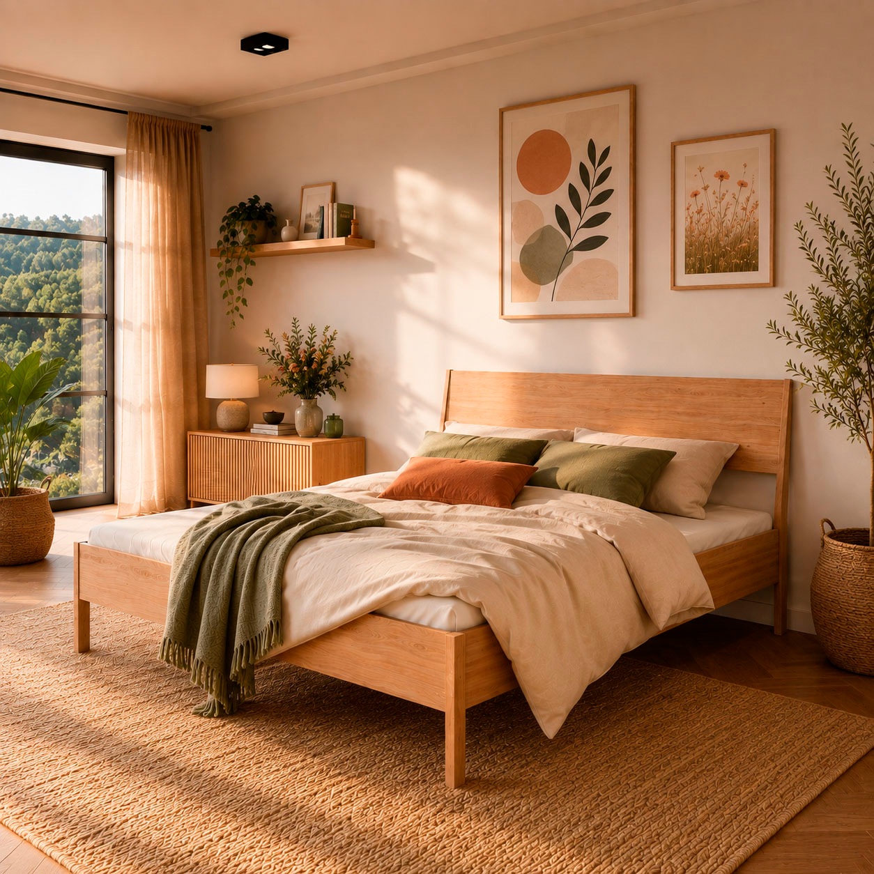 Image of Home affaire Bett "Bettgestell Nord Eichefurnier – skandinavisch, minimalistisches Design" Holzbett im nordischen Stil mit warmer Holzoptik