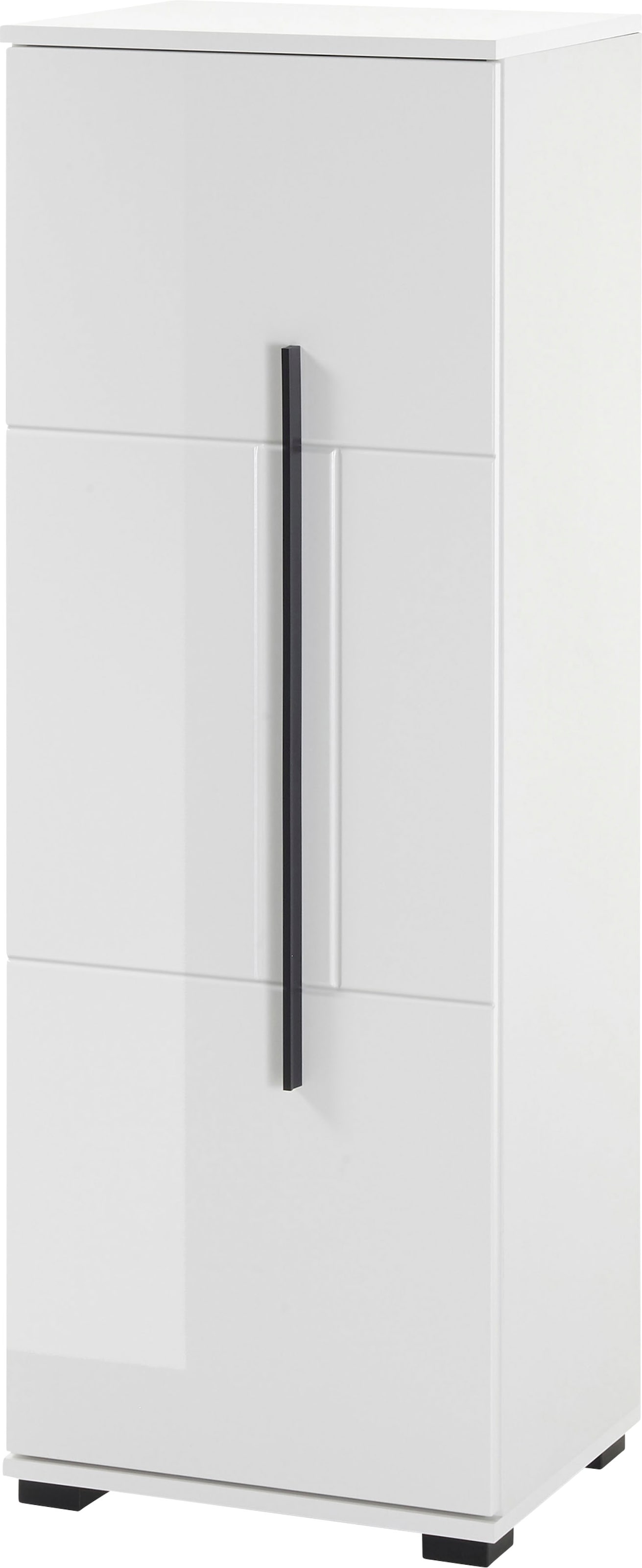 Image of Home affaire Midischrank "Cantara, Badschrank in Hochglanz Weiss, Schrank im modernen Design" mit schwarzen Griffen, ausreichend Stauraum