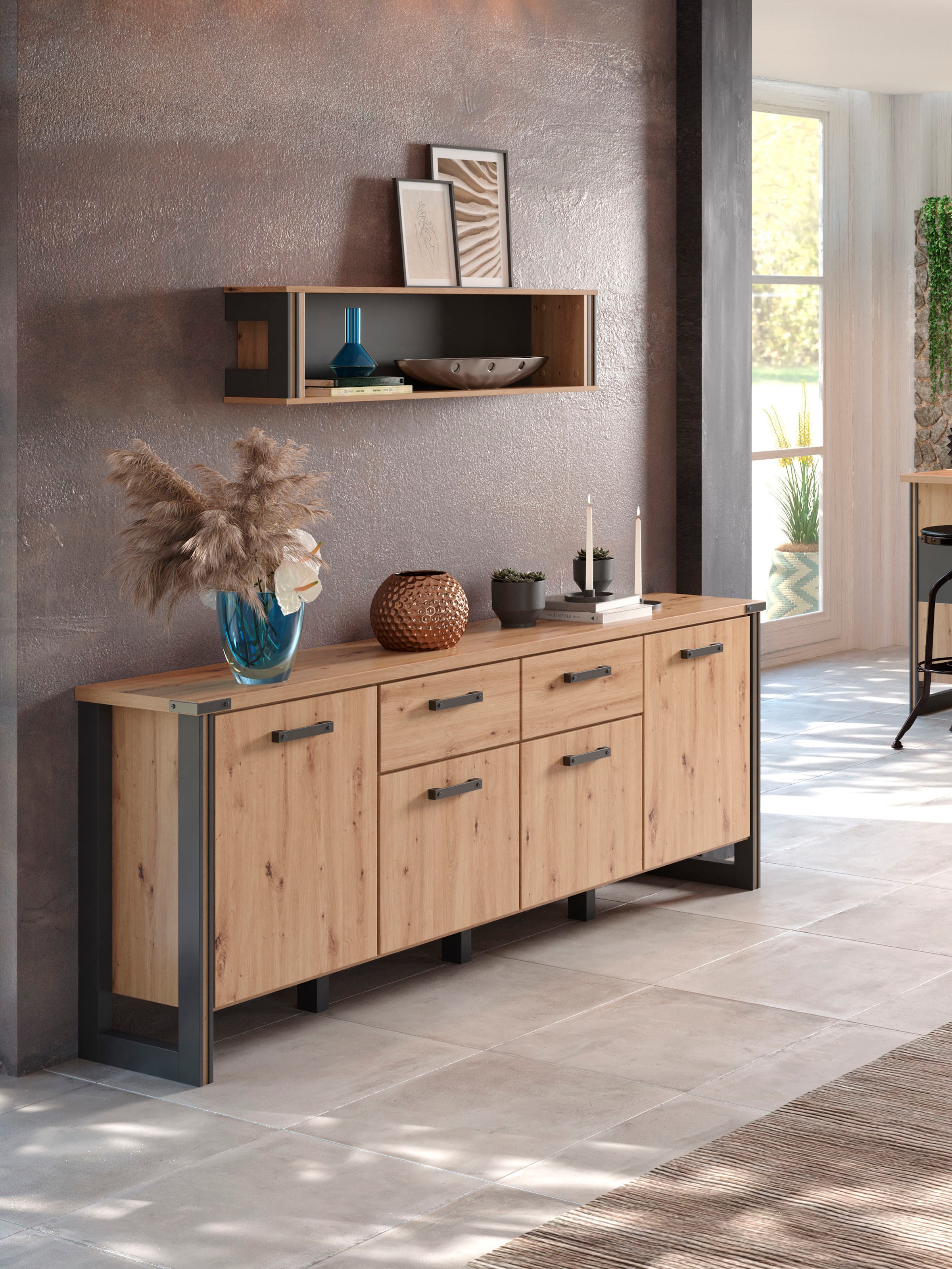 Home affaire Sideboard »Mia«, (1 St.), Echtholzoptik, Eiche, 207 cm breiter Schrank