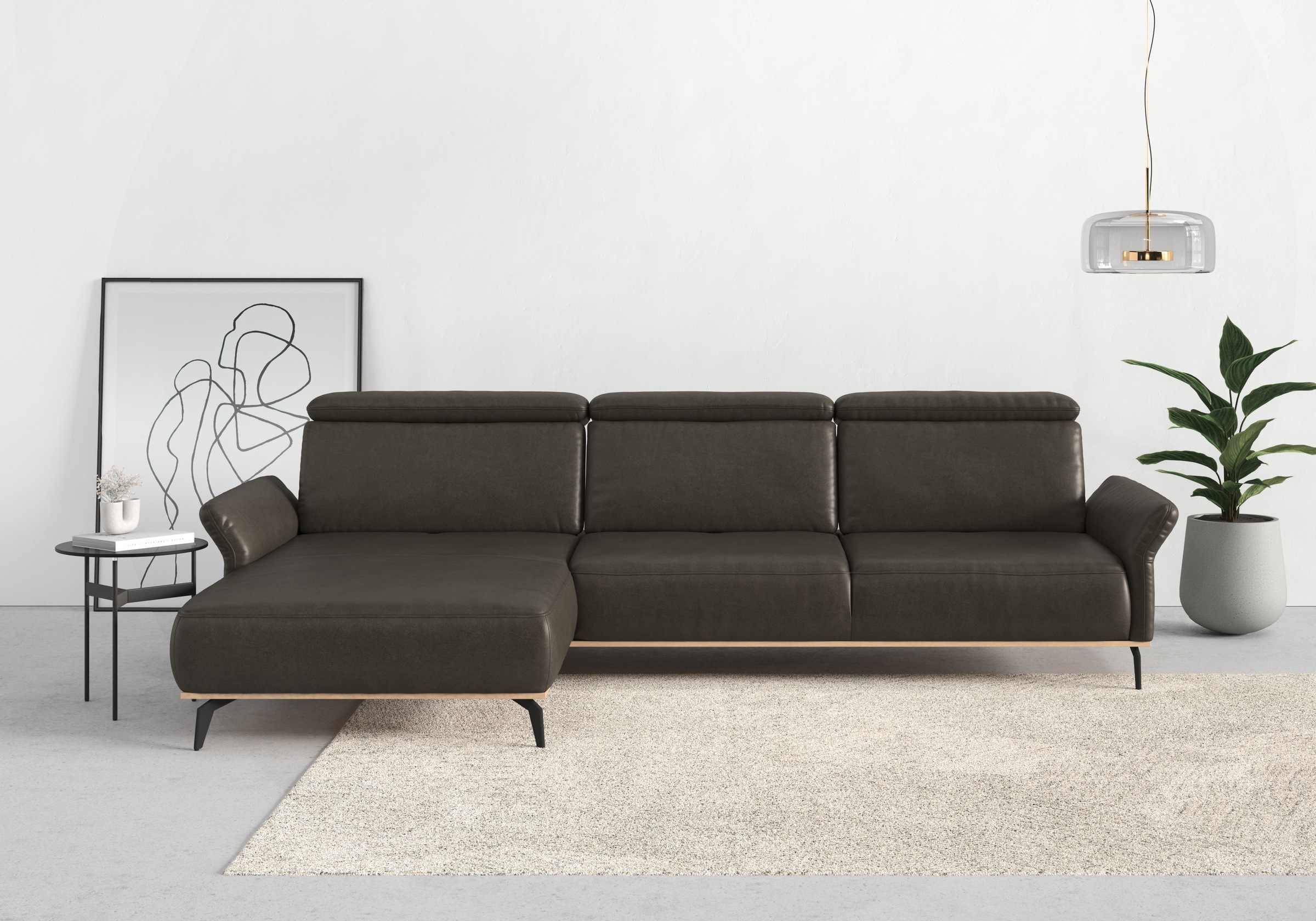 Places of Style Ecksofa »Fjord L-Form«, massiv, wahlweise mit Armlehnfunktion, Kopf- Sitztiefenverstellung