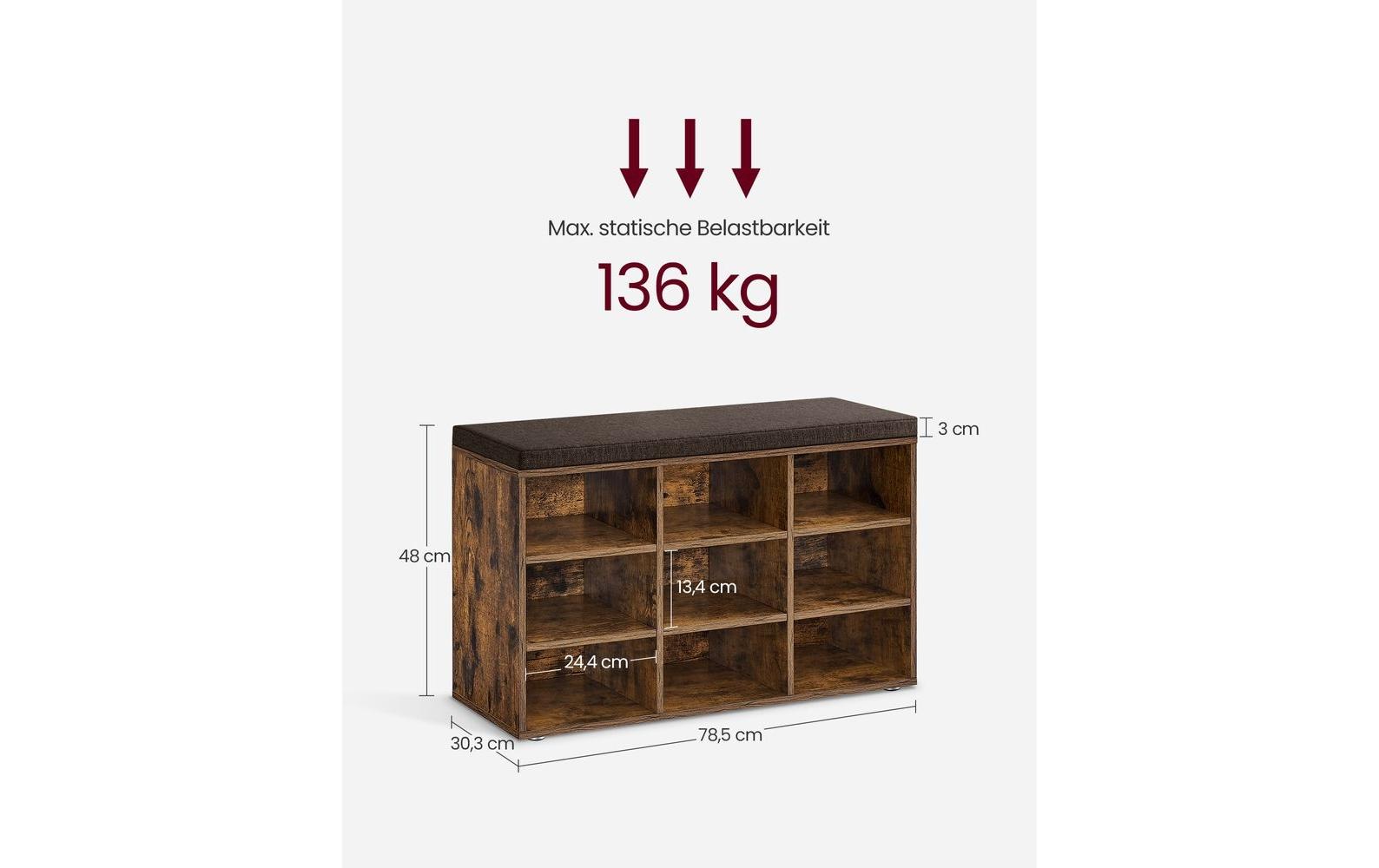 VASAGLE Schuhschrank »mit 9 Fächern 78.5 x 48 cm« Schuhbank mit Stauraum