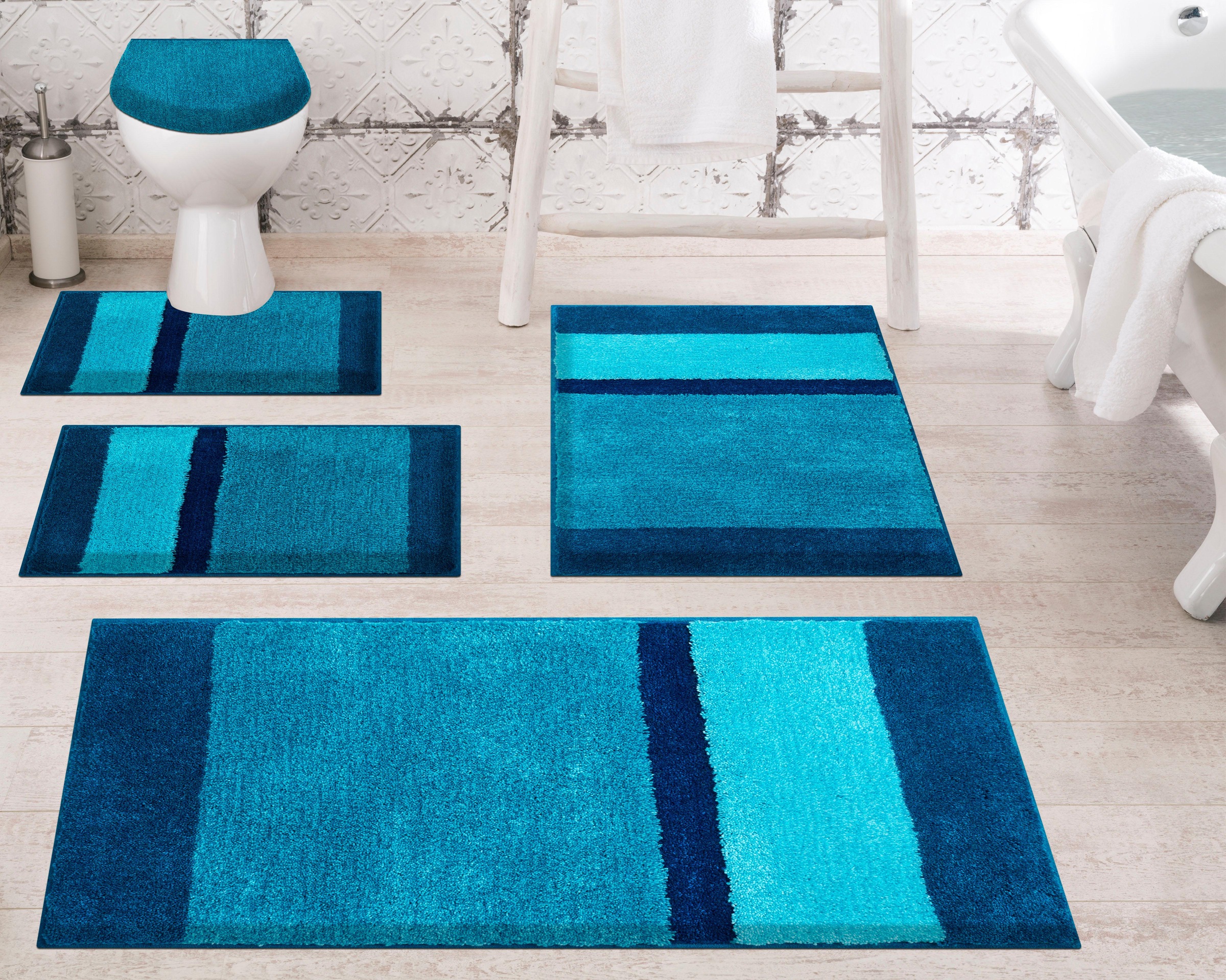 Grund Badematte »Room«, rutschhemmend beschichtet, fussbodenheizungsgeeignet, besonders dichter Flor, Badematte mit Streifen