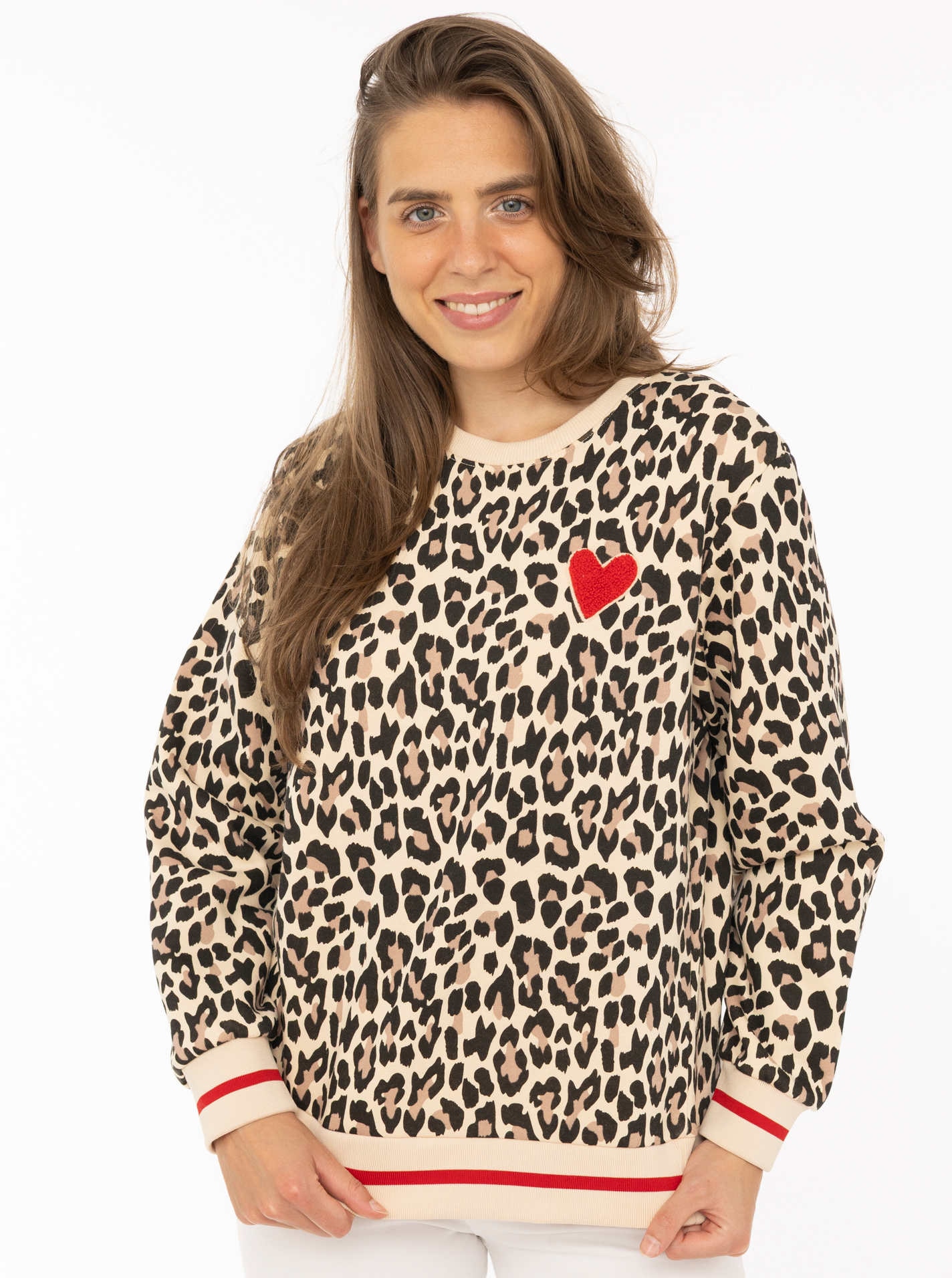 Image of Zwillingsherz Sweatshirt ""Leo Love"", Mini Me, Rundhals, elastische Bündchen, Leo-Allover, Herzpatch