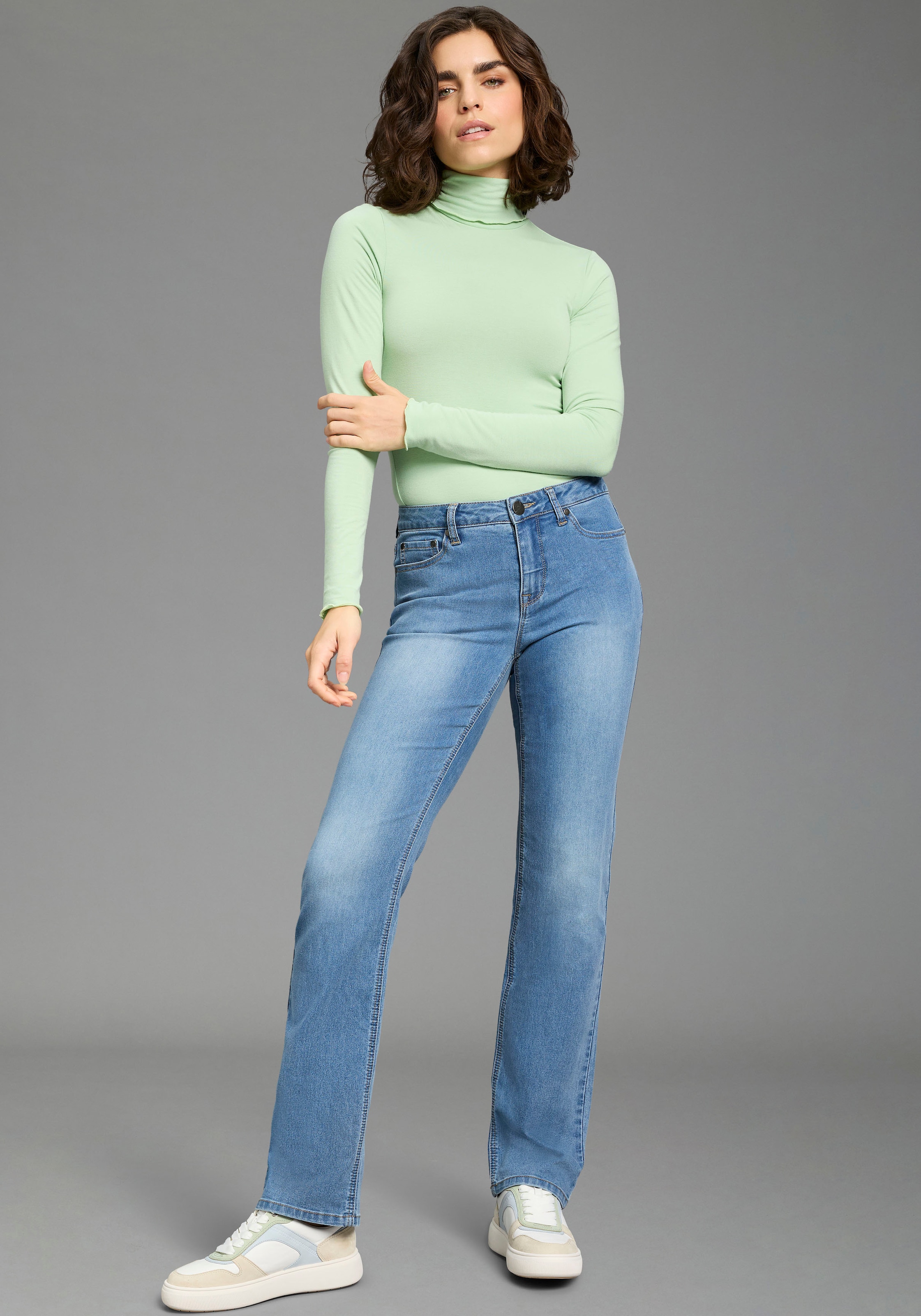 Flashlights T-shirt à manches longues mit Rollkragen, elastischer Jersey, Babylock Saum