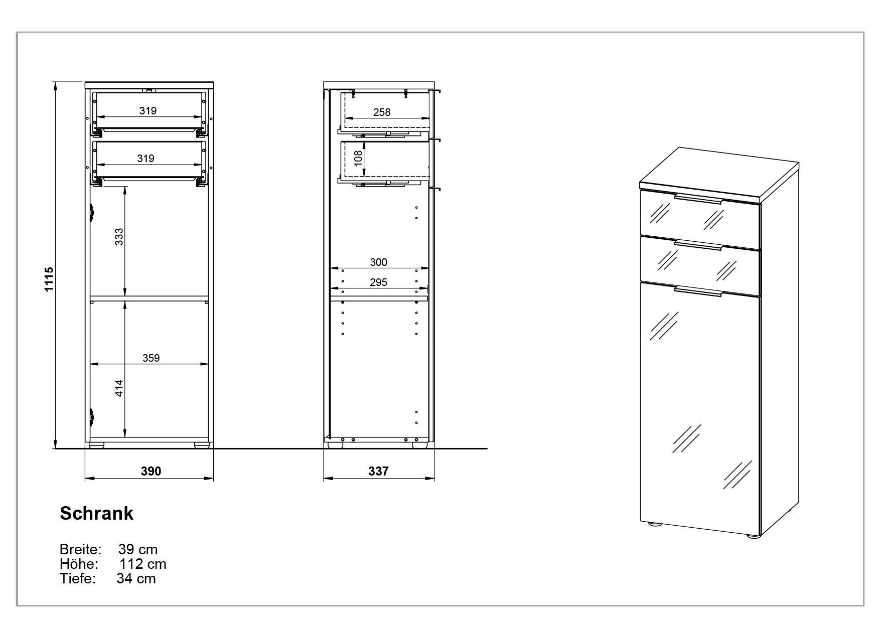 GERMANIA Armoire intermédiaire »Tavira« 1 cuis tlg. Midischrank mit Glasfronten und Selbsteinzug der Schubladen