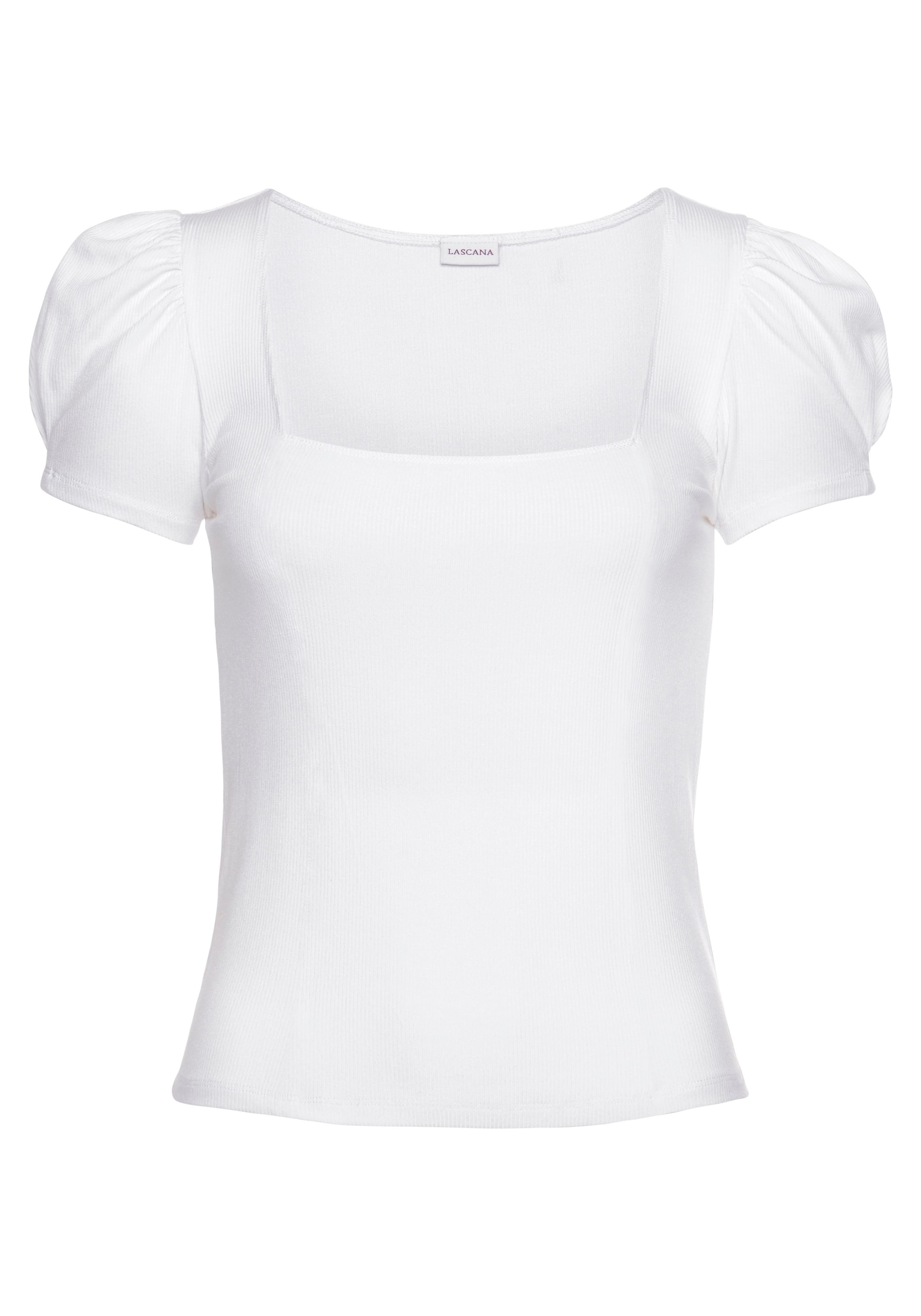 LASCANA Kurzarmshirt, aus gerippter Ware, T-Shirt mit leichten Puffärmeln, casual-elegant