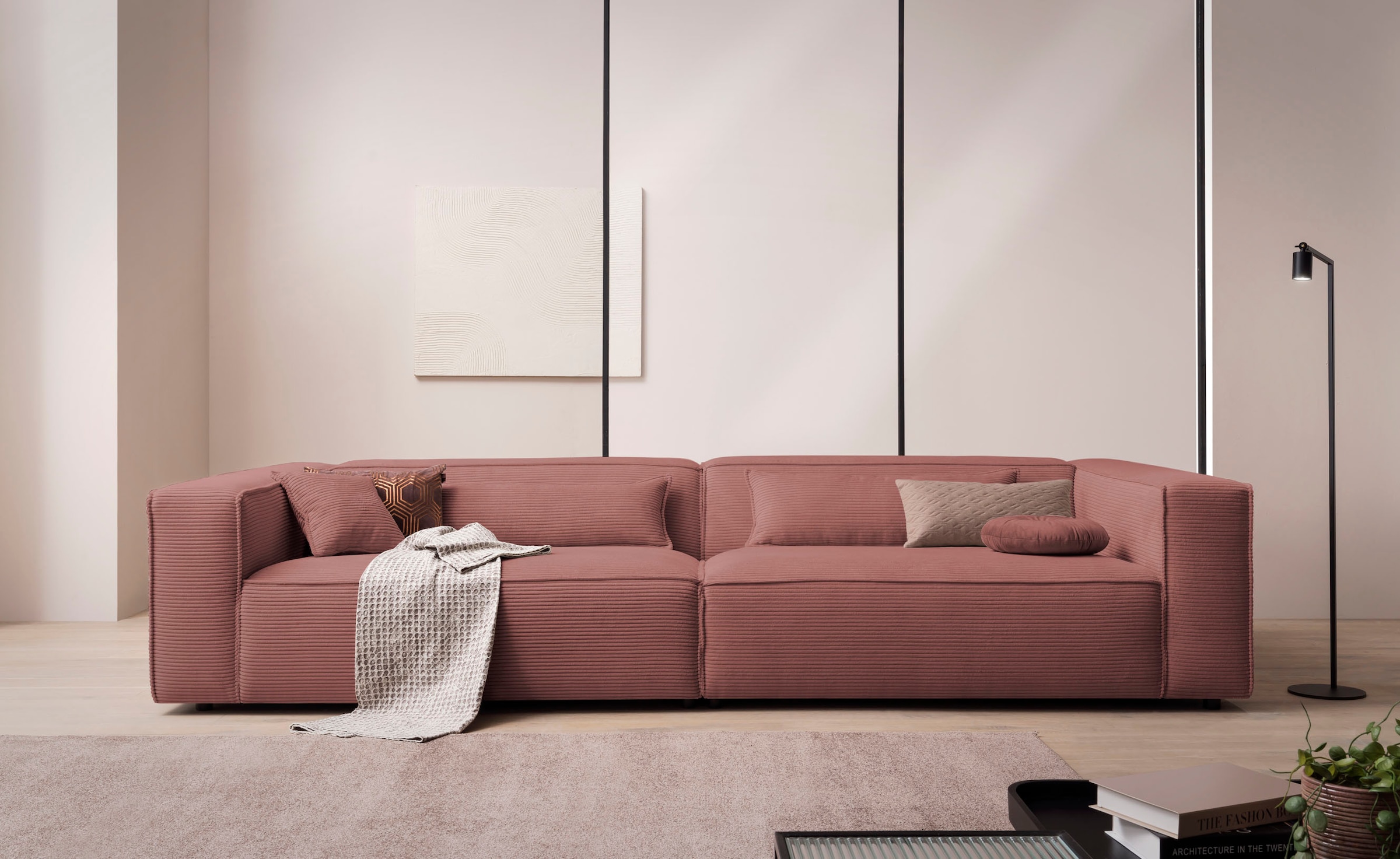 LeGer Home by Lena Gercke 3-Sitzer »PIARA, XXL Sofa mit Kedernaht, Big-Sofa in Cord oder Leinenoptik«, schwarze Füsse, bequemer Sitzkomfort, extra tiefe Sitzfläche