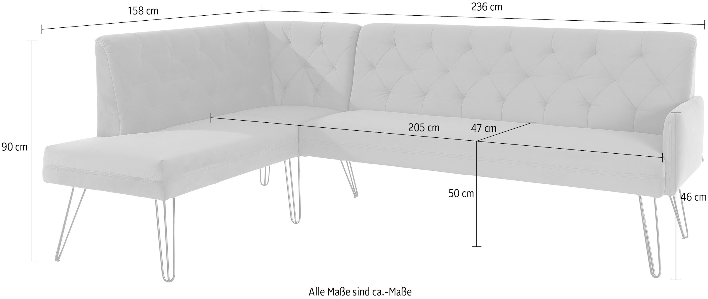 exxpo - sofa fashion Eckbank »Doppio, Chesterfield Optik, komfortabel und bequem, hohe Designfüsse«, Frei im Raum stellbar
