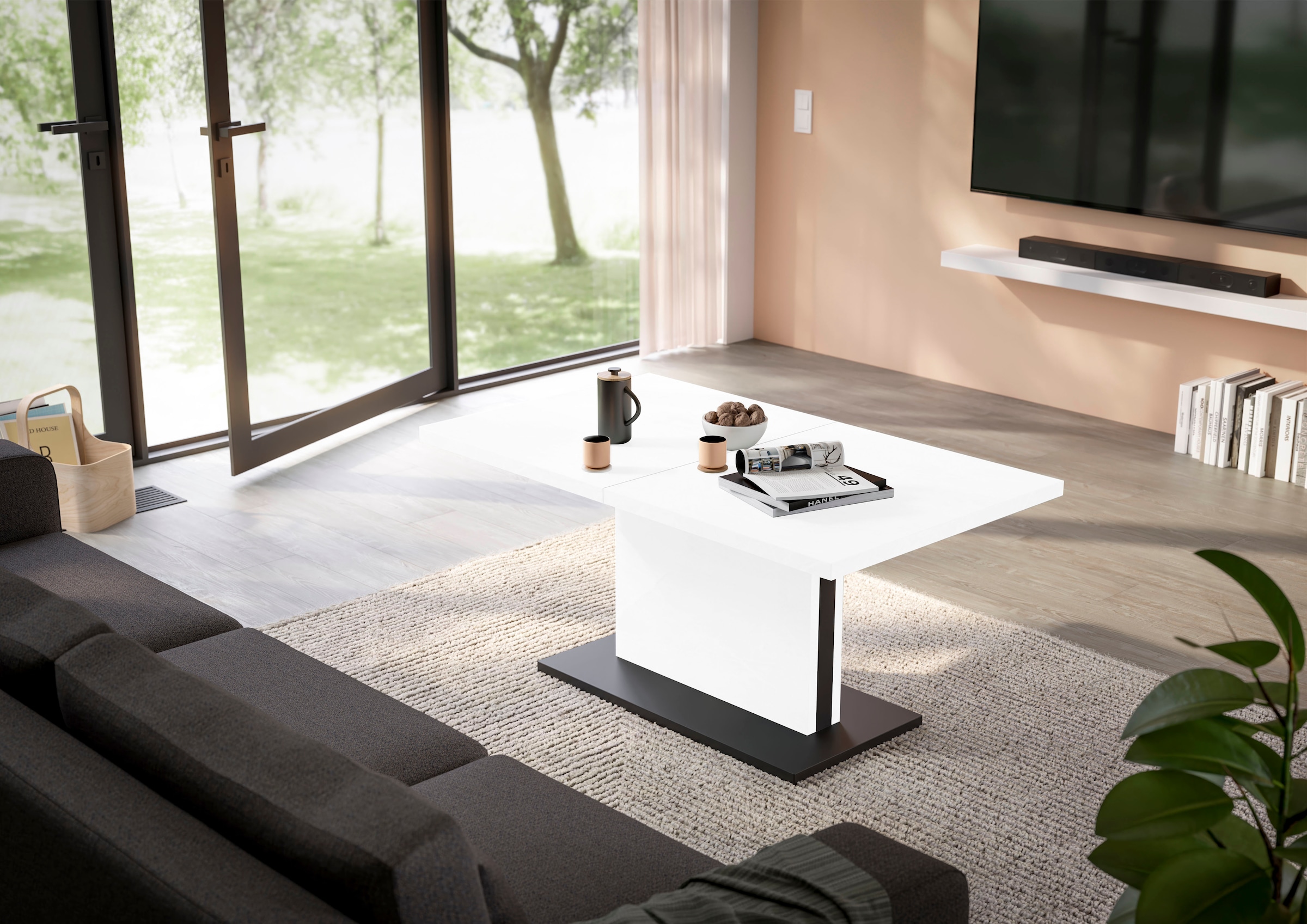 Mäusbacher Couchtisch »Lift Couchtisch« höhenverstellbar 56-75cm, Breite Tischplatte 120-160cm, Metallgestell