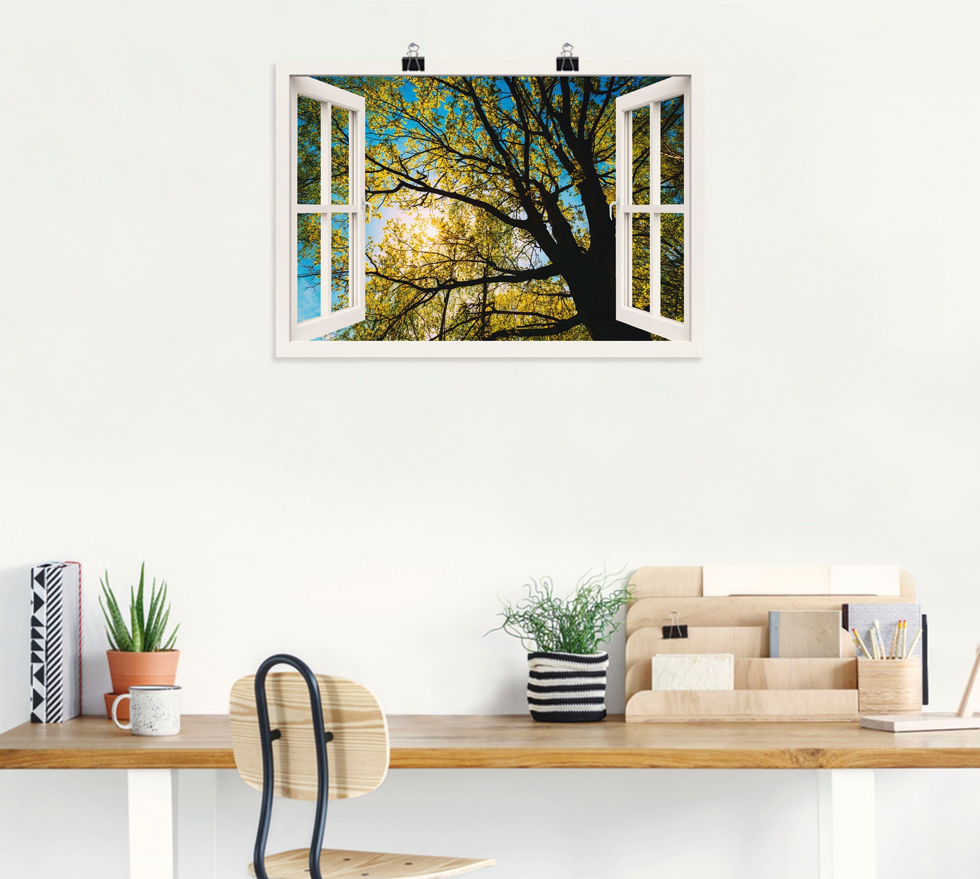 Artland Wandbild »Fensterblick Frühlingssonne Baumkrone«, Bäume, (1 St.),  als Alubild, Leinwandbild, Wandaufkleber oder Poster in versch. Grössen  jetzt kaufen