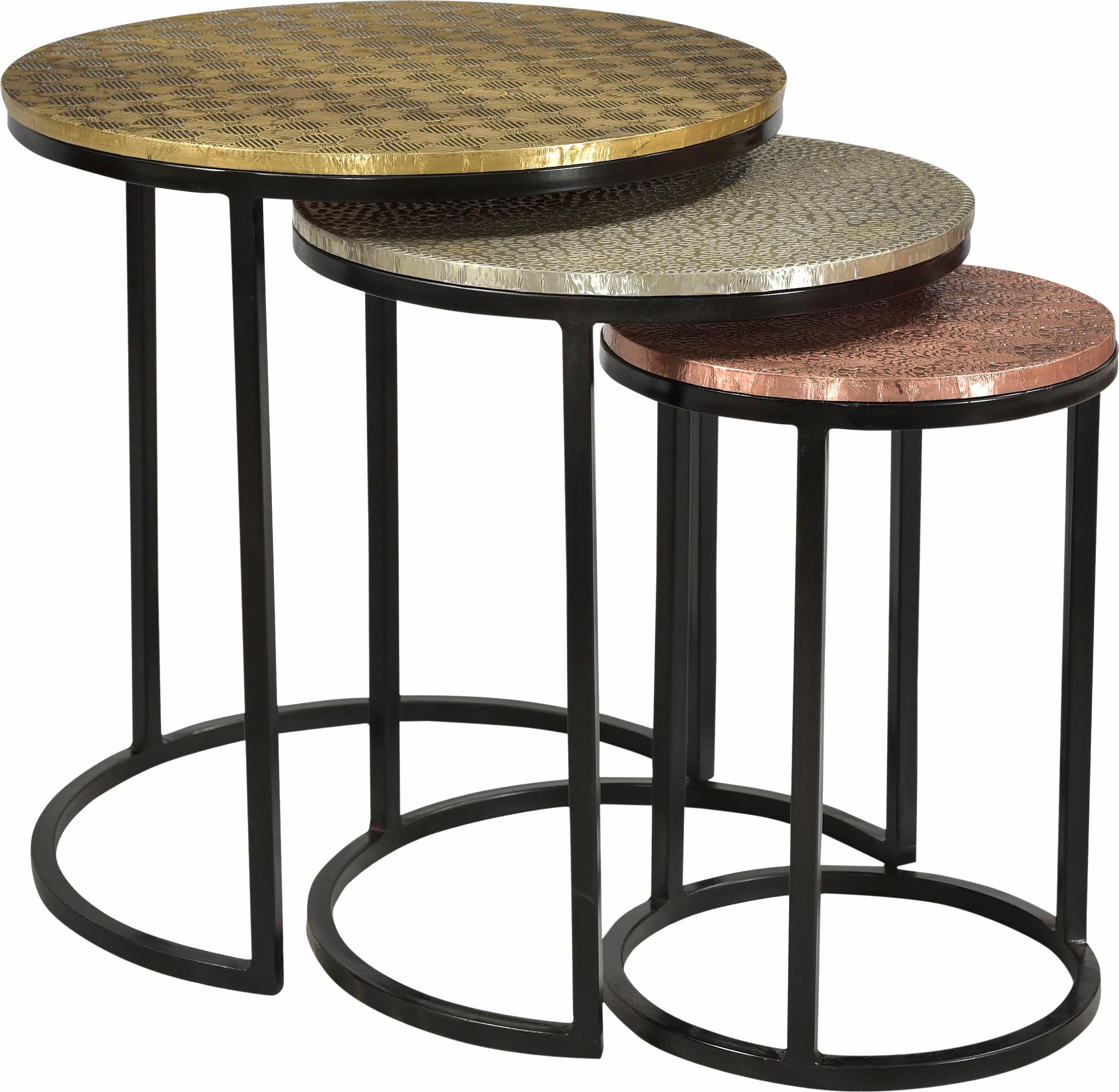 Image of SIT Beistelltisch "Galway 3er Beistelltisch Set rund aus Mango mit Metallgestell" Set, 3 runde Satztische mit Mango-Platten & Metallapplikationen