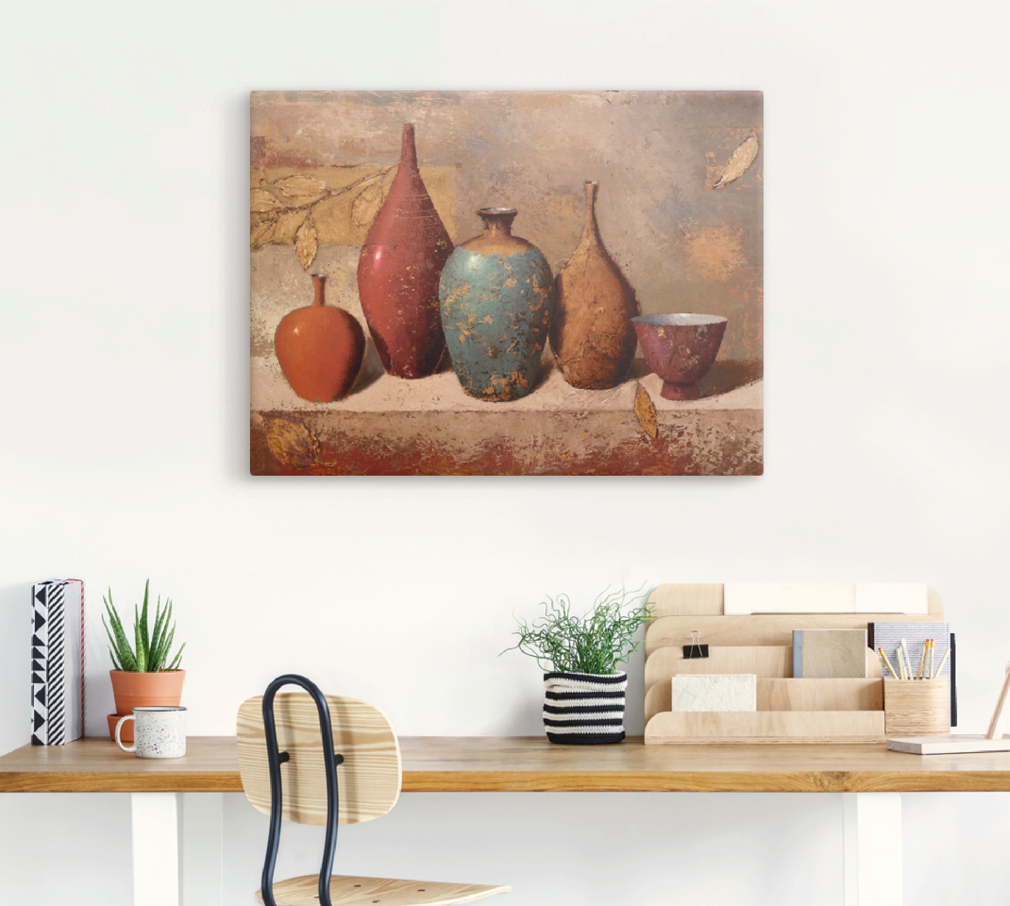 Artland Tableau sur toile »Blätter und Gefässe« 1 cuis tlg. auf Holzrahmen gespannt