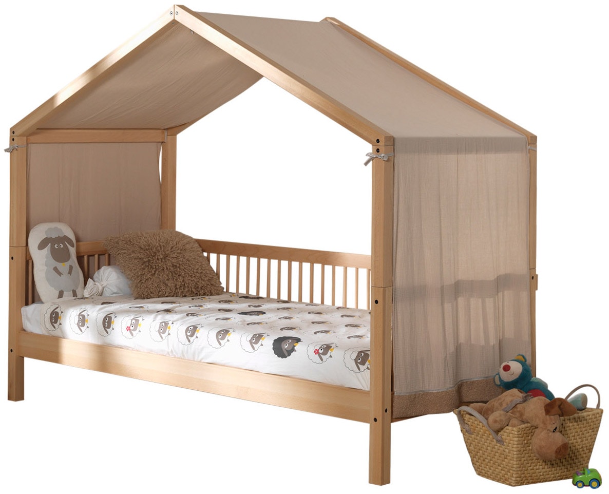 Image of Vipack Hausbett "Forrest mit hochwertiger und stabiler Verarbeitung, Made in Europe" Buche massiv natur, 90/200 cm, inkl. Massivholz Rolllattenrost, wahlweise ohne oder mit Textilhimmel oder Rausfallschutz