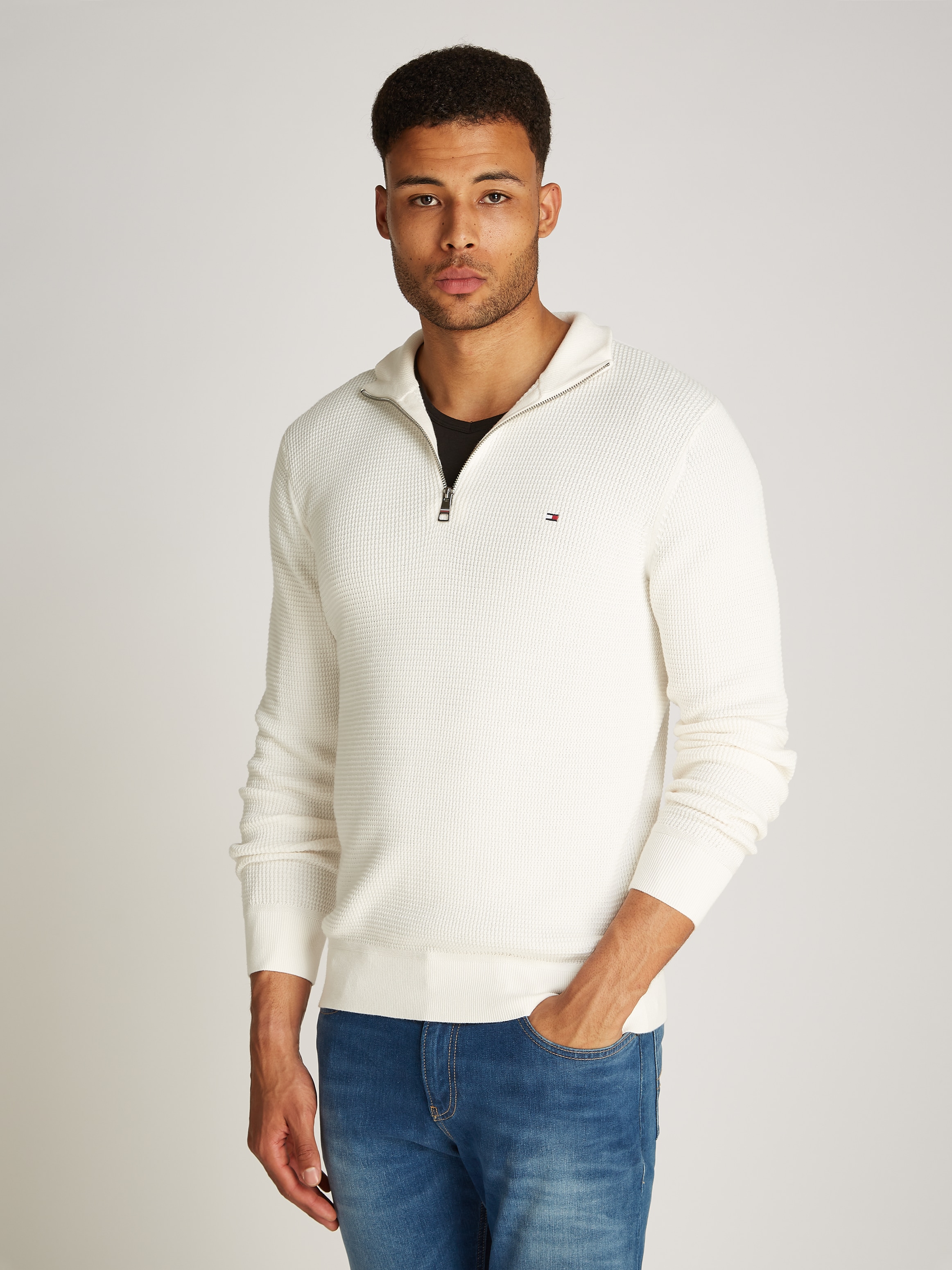 Tommy Hilfiger Strickpullover »REFINED STRUCTURE ZIP MOCK«