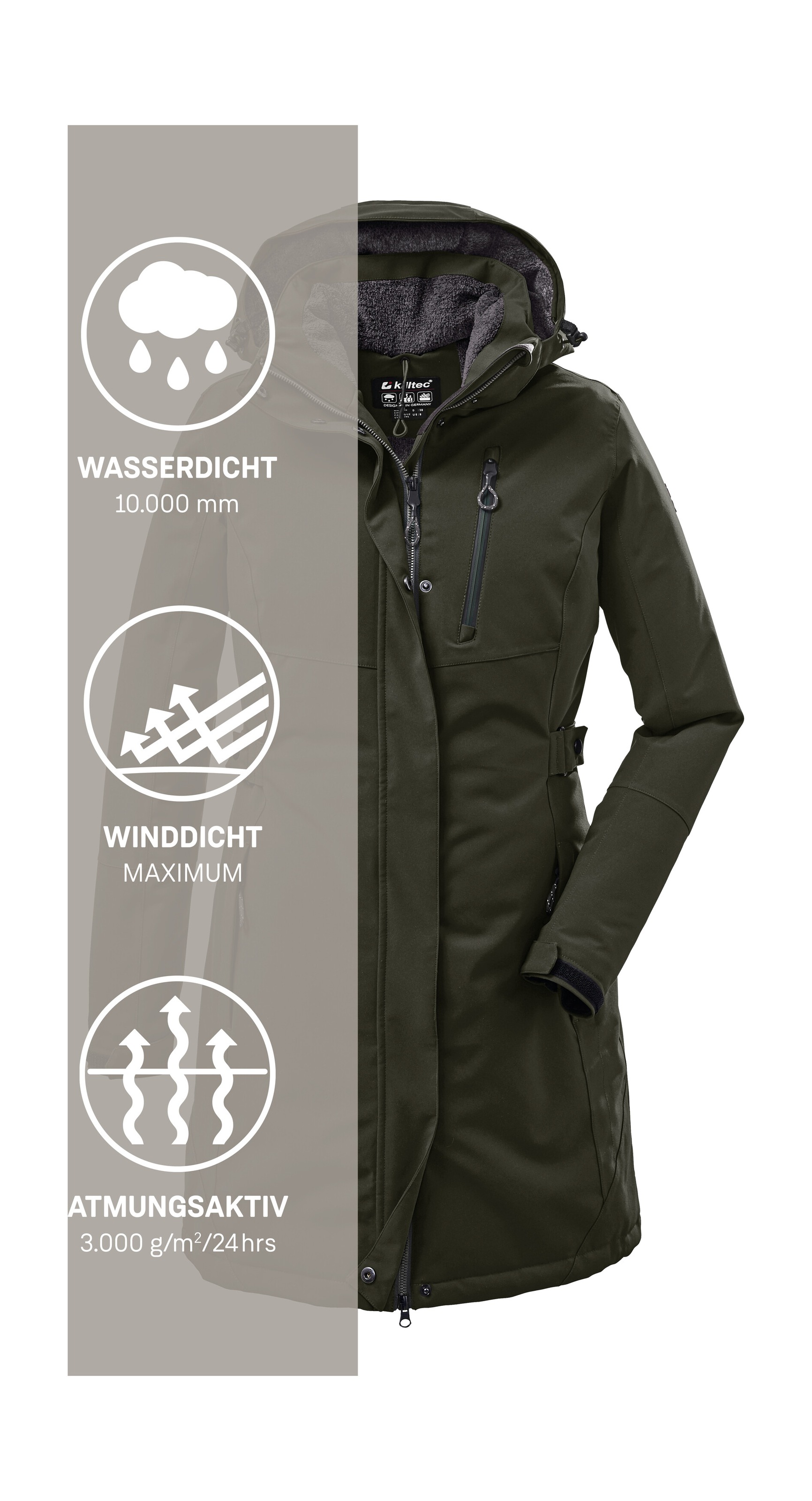 Killtec Parka »KOW 165 WMN PRK« Wasser- und winddichter Parka mit Teddyfleece und abnehmbarer Kapuze