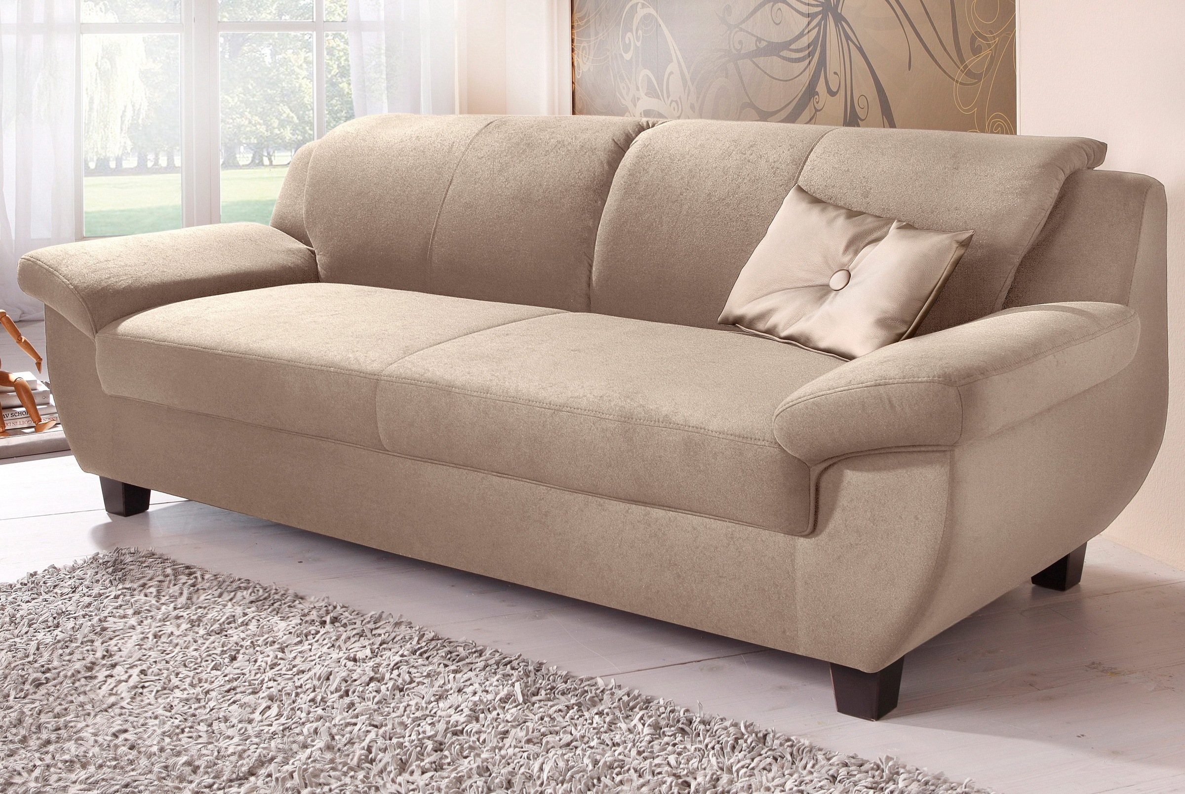 Home affaire 3-Sitzer »Yesterday Couch, B/T: 207/91 cm, belastbar bis 140kg/ Sitz«, Microfaser, natur