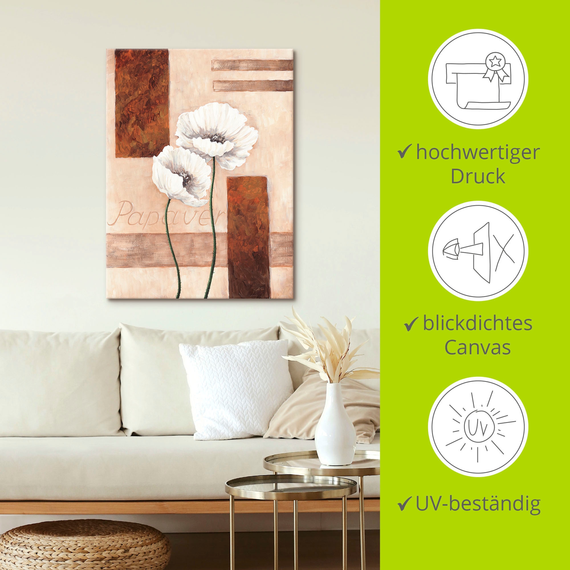 Artland Leinwandbild »Papaver - Mohnblumen« Blumenbilder 1 Stk. tlg. auf Holzrahmen gespannt