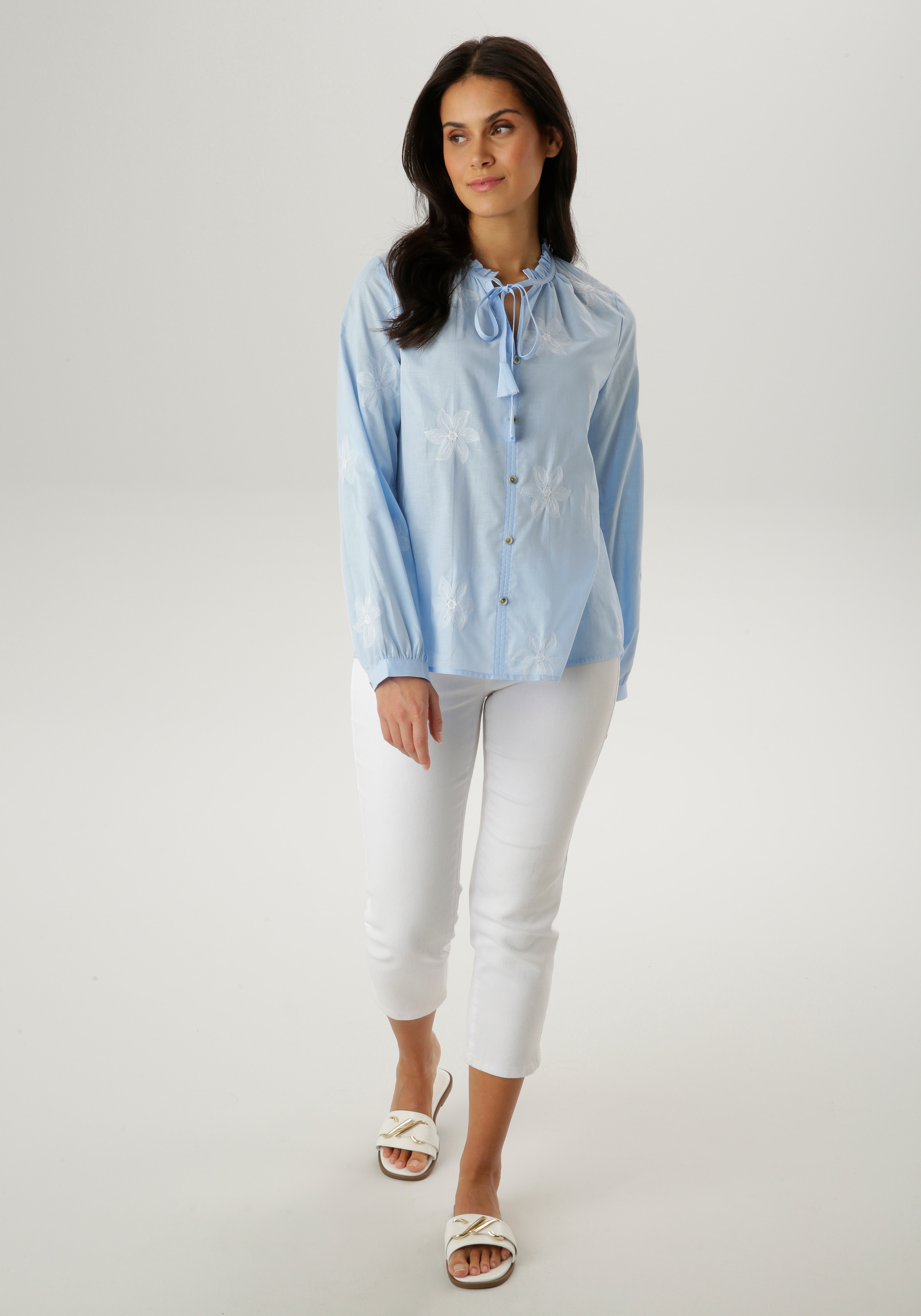 Aniston SELECTED Blouse à enfiler avec broderie intégrale élaborée et volants
