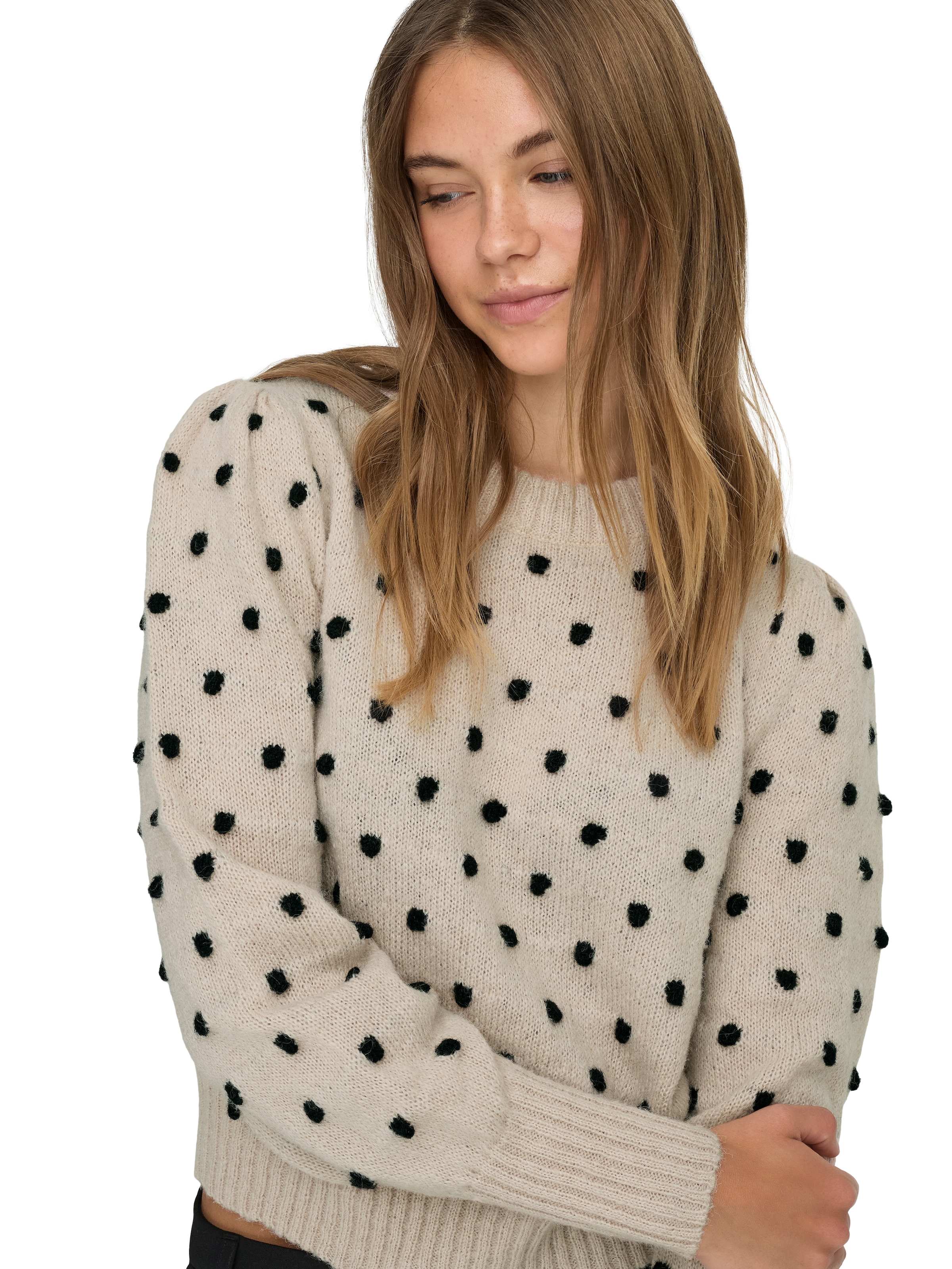 JDY Pull à col rond »JDYSIGRID LIFE L/S ON PUFF PULL KNT NOOS« in gepunkteter Optik