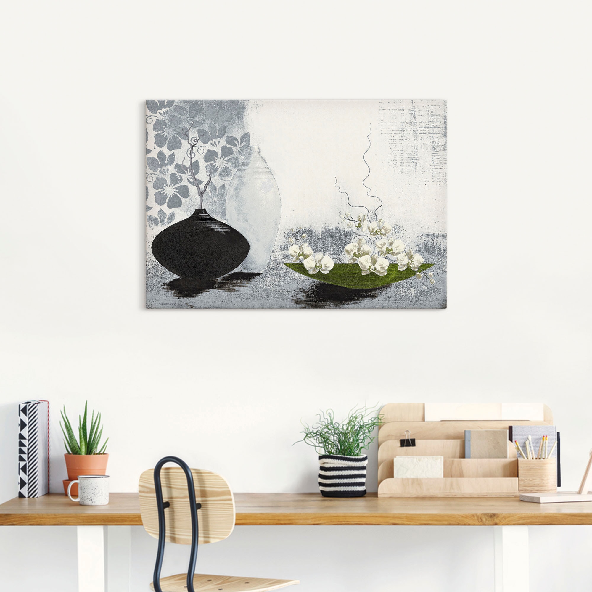 Artland Wandbild »Modernes bauchiges Gefäss mit Orchideen«, Vasen & Töpfe, (1 St.), als Leinwandbild, Poster in verschied. Grössen