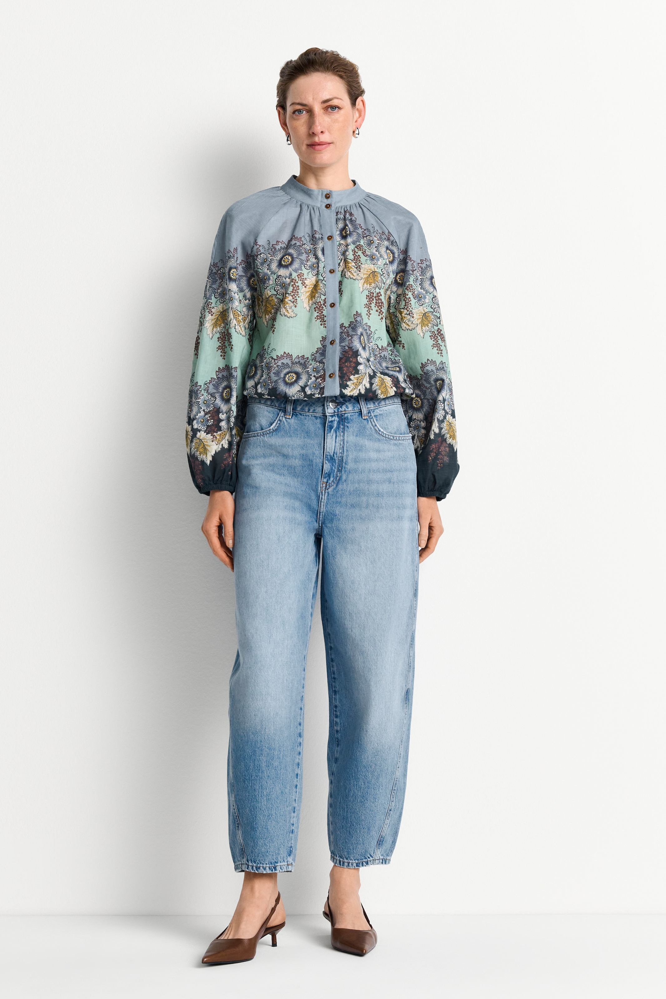 RICHROYAL Blouse à manches longues imprimé bordure florale