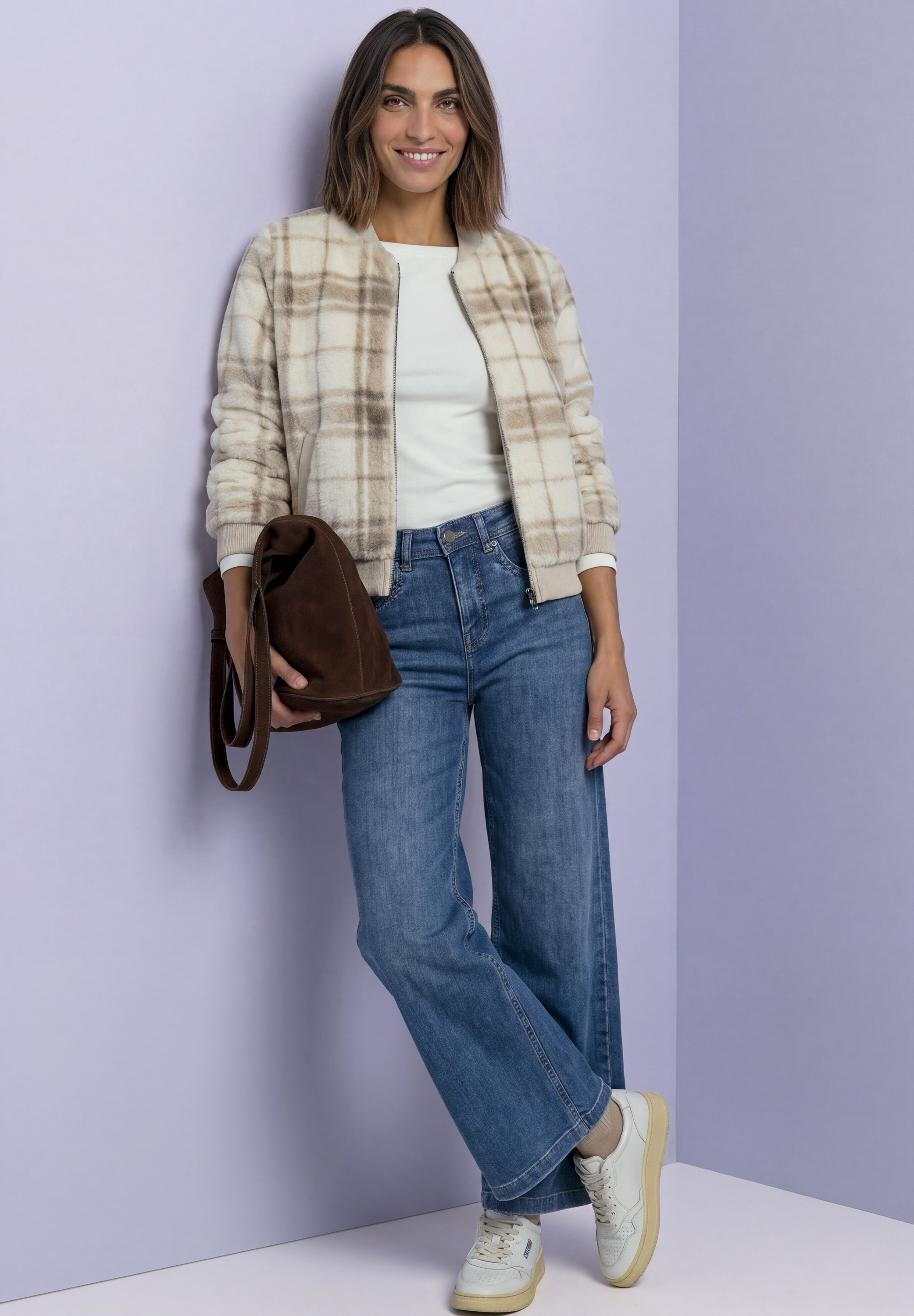 STREET ONE Blouson sans capuche blouson en fausse fourrure avec détails en tricot et impression