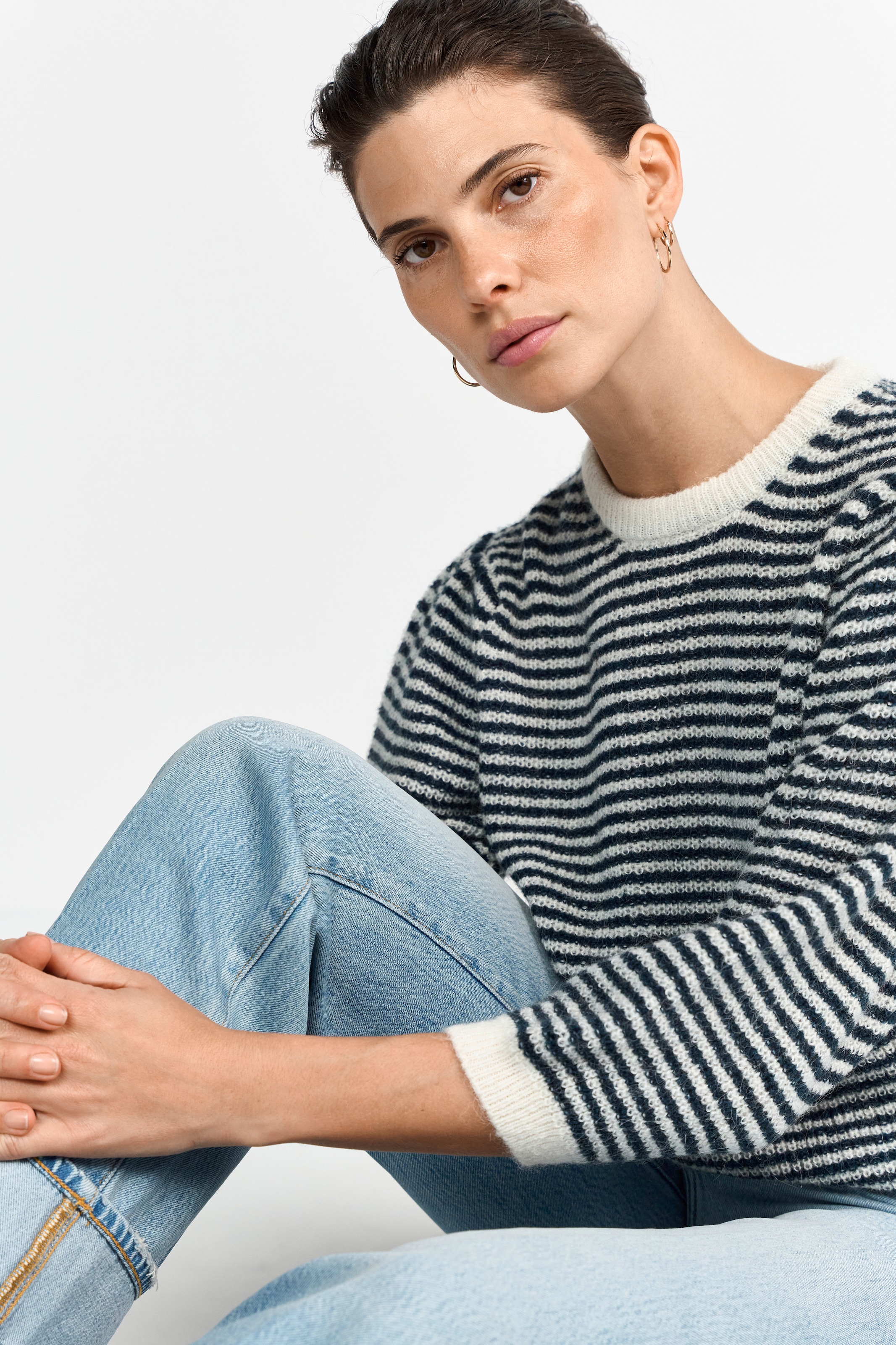 Image of RICHROYAL Strickpullover Kastiger Schnitt, Puffärmel, Rundhals, gestreift