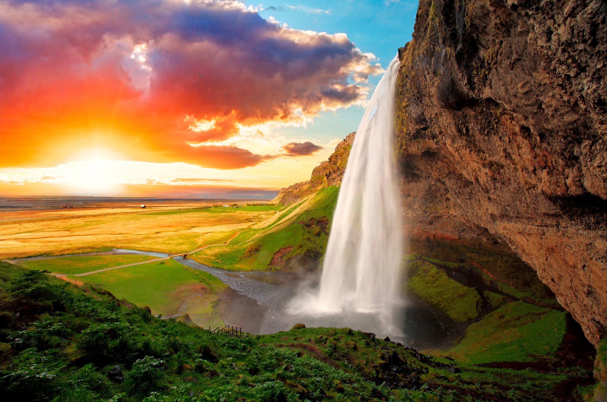 Image of Papermoon Fototapete »Waterfall, Iceland«, matt, BlueBack, 7 Bahnen, 350 x 260 cm bei Ackermann Versand Schweiz