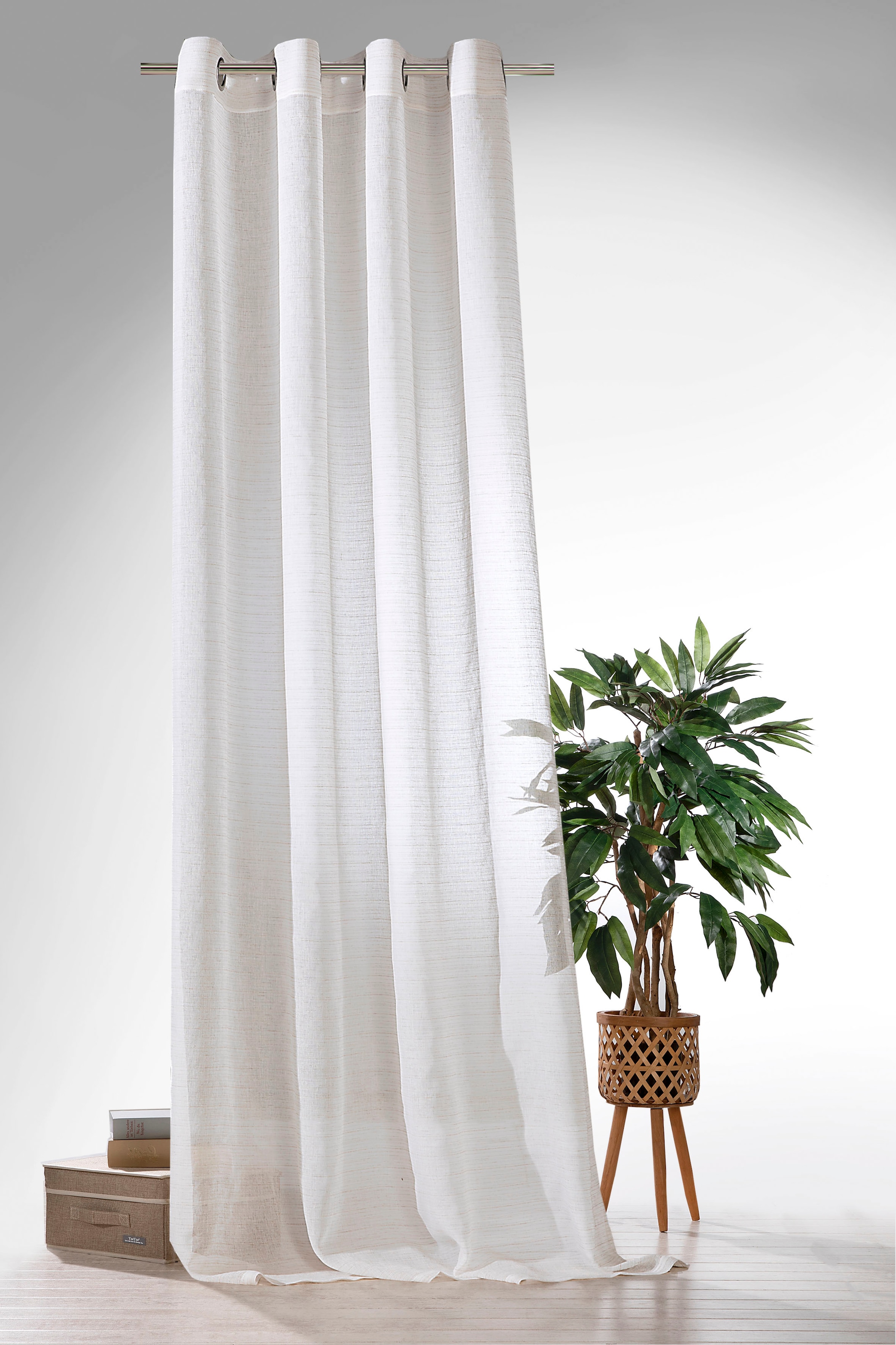 Image of Weckbrodt Vorhang "Natural Chic" Ösen 1 Stk. tlg. Leinen-Optik, Webstreifen, halbtransparent, Gardine, Store
