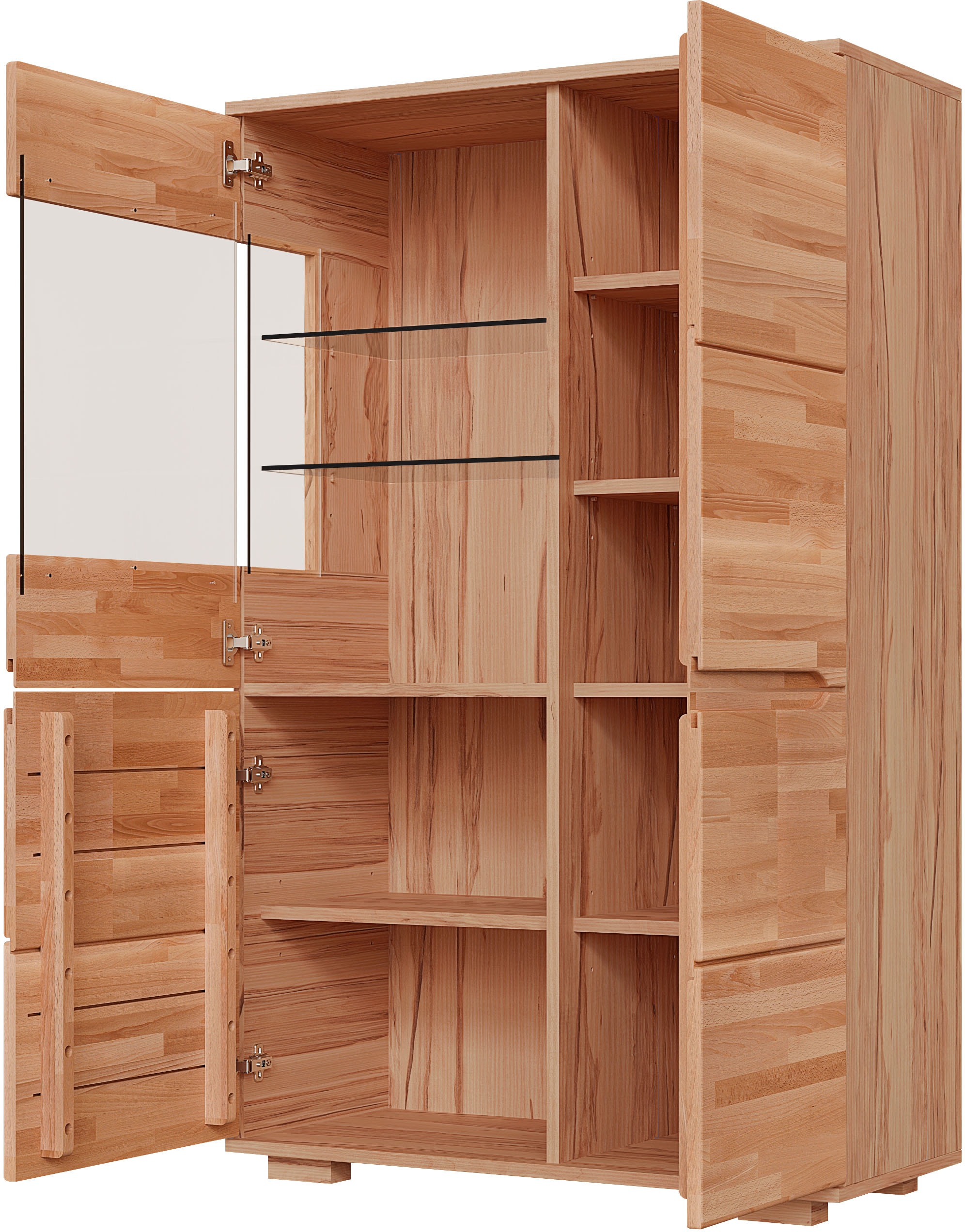 GOODproduct Vitrines »VETRO: Fronten aus Massivholz, Korpus aus Melamin,Griffmulden« Kernbuche B/T/H:90/40/145,5cm,6Variable einlegeboden,10 Fächer,Glastür